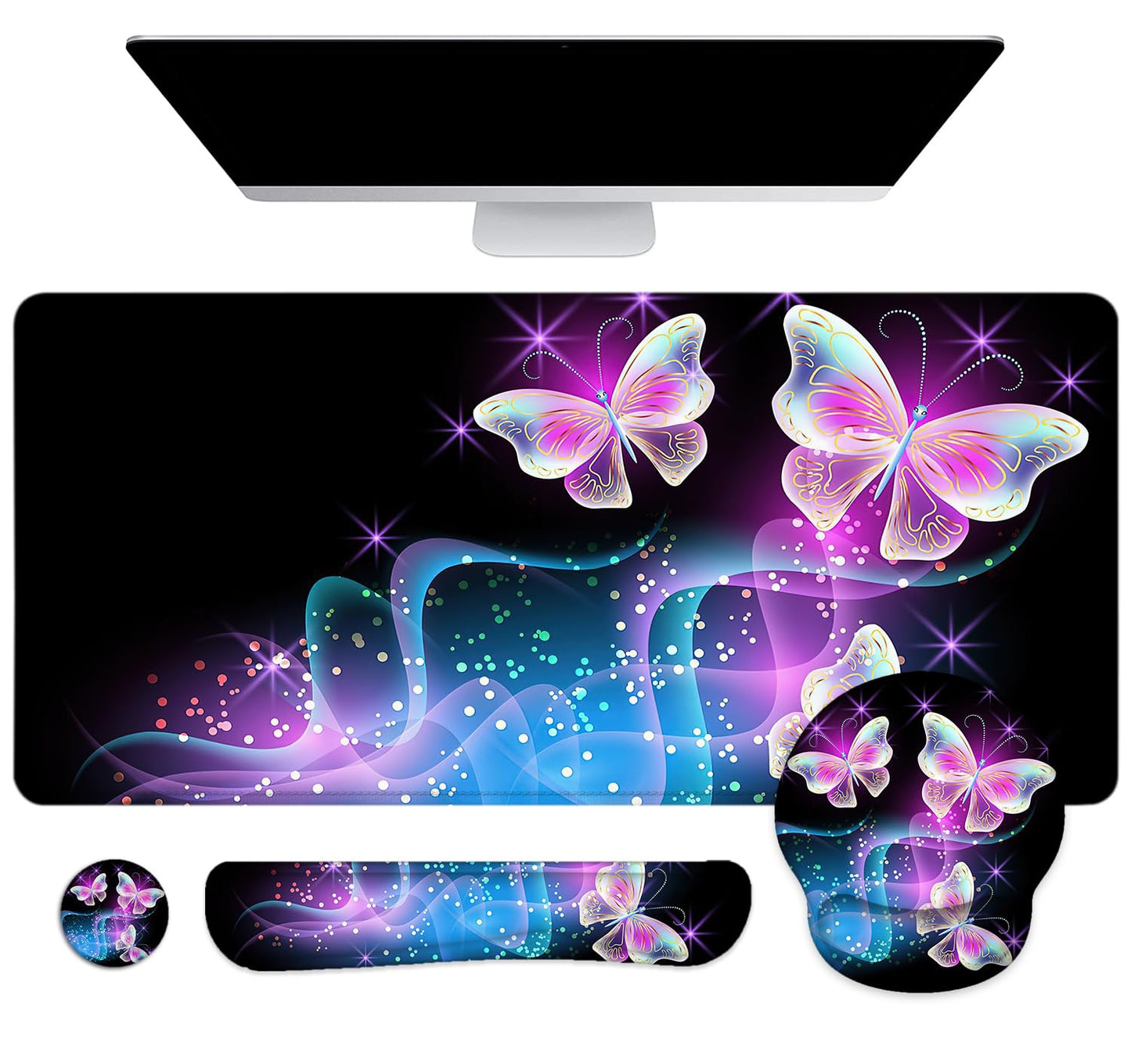 Large Desk Mat, Mouse Pad with Wrist Support, Keyboard Wrist Rest Set
