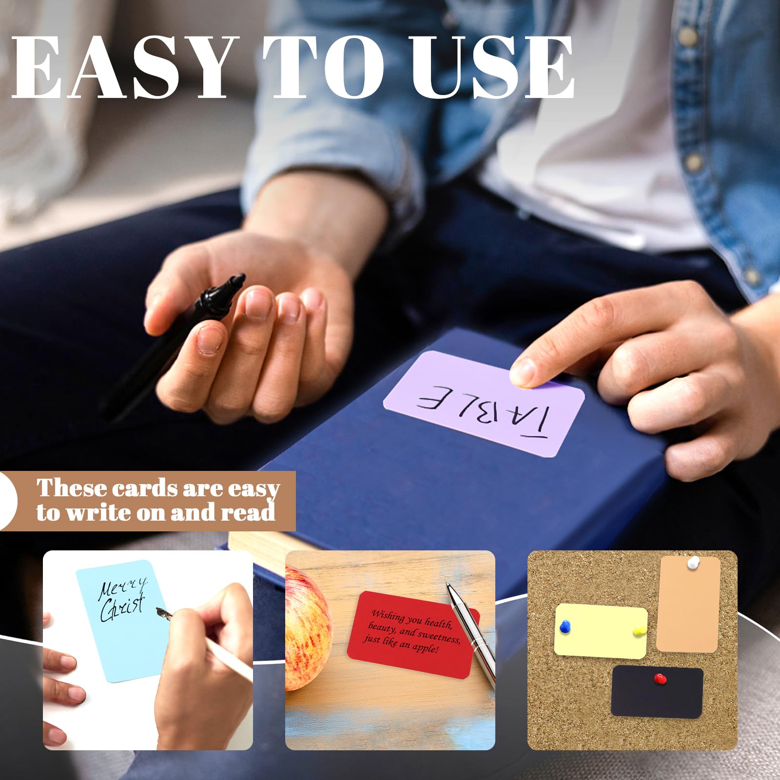 800 Pieces 3.5" x 2.1" Index Cards, Thick Blank Flash Card for Studying, Double Side Colored Note