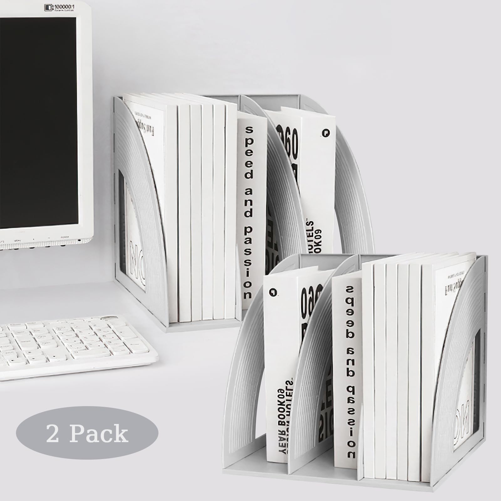 Elezeal A4 File Holder Magazine File Folder Desk Organizer, 3 Vertical Compartments Bookshelf