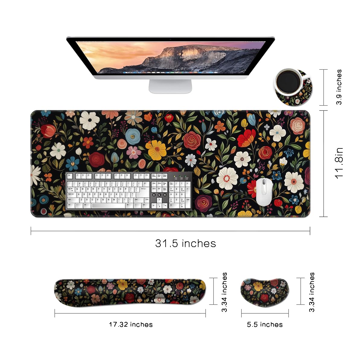MIBITRI Keyboard Mouse Pad Set, Extended Gaming Mouse Pad+Ergonomics Keyboard Wrist Rest Support