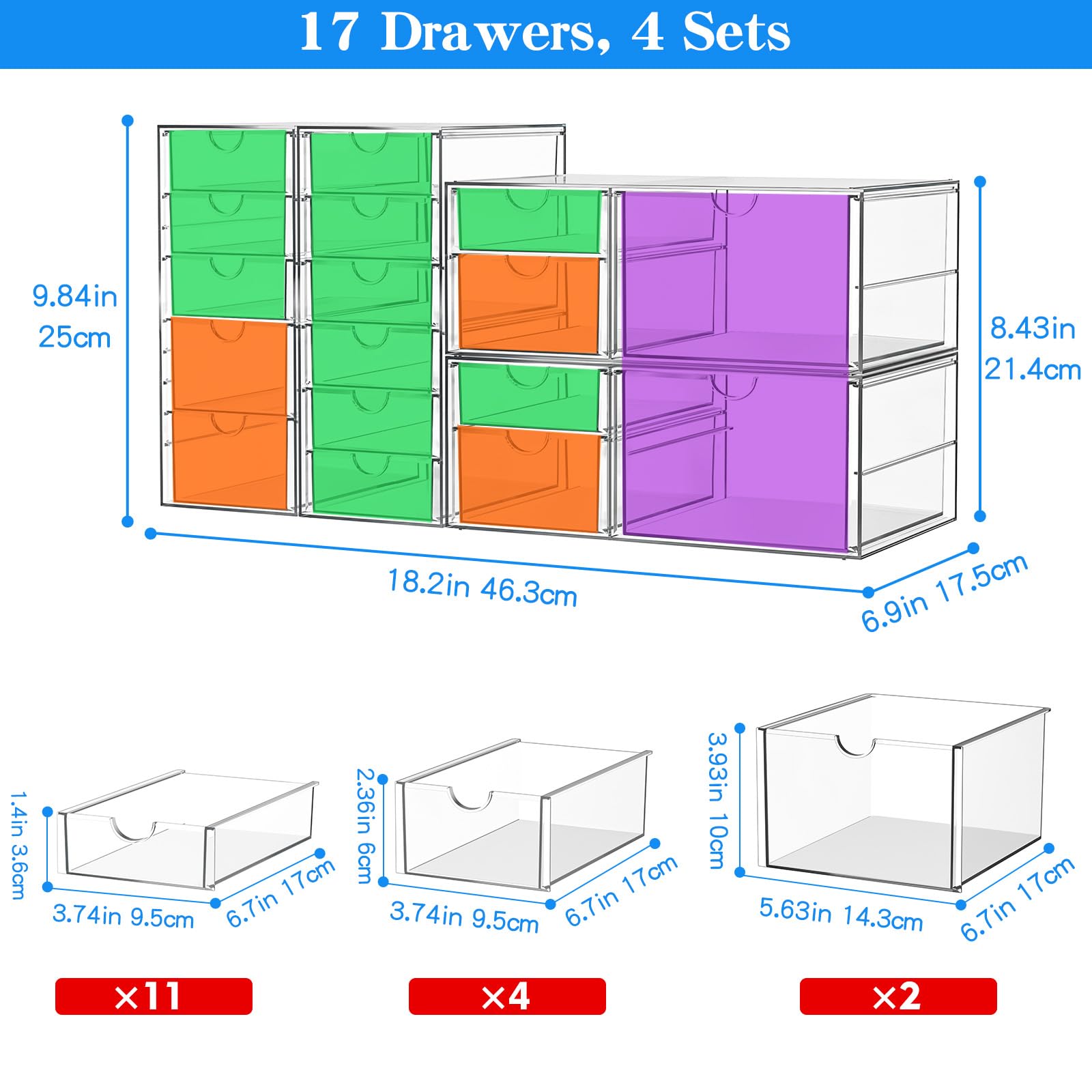 ARSTPEOE 17-Drawer Acrylic Storage & Makeup Organizer for Desk, Bath