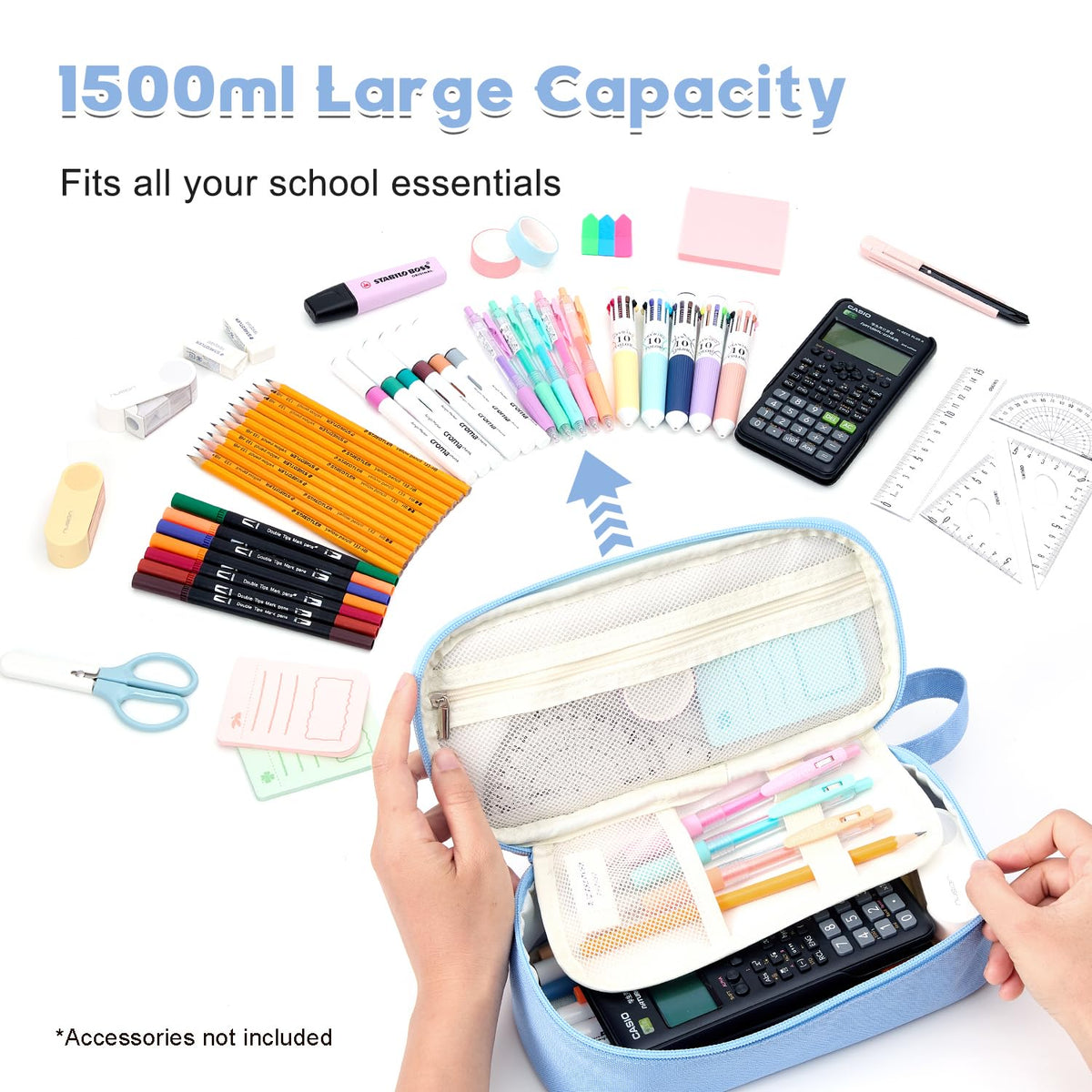Modinest Pencil Case Pouch, Large Capacity Pen Bag Organizer, Cute Aesthetic Pencil Box for Girls
