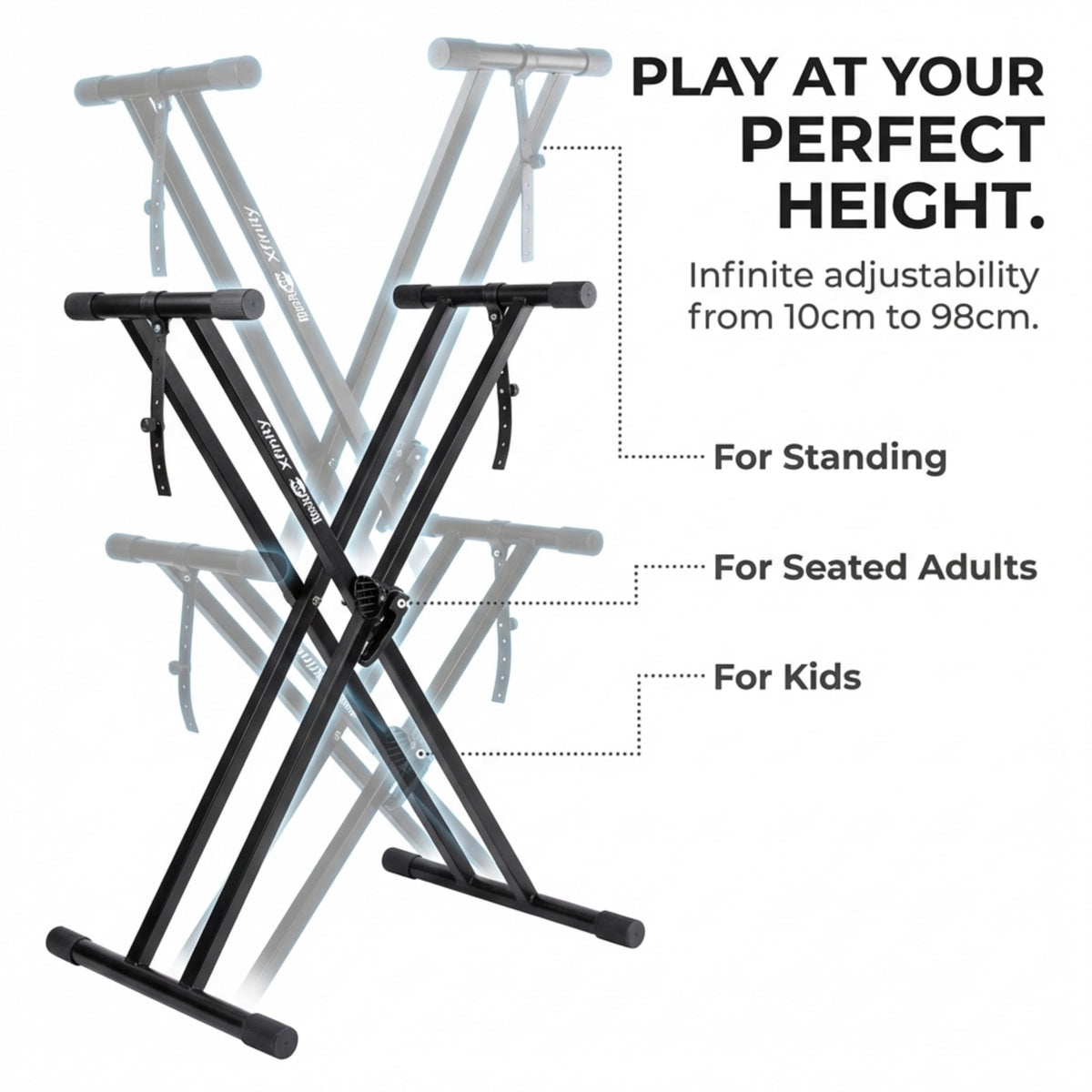 RockJam Xfinity Double X Keyboard Stand, Pre-Assembled & Adjustable