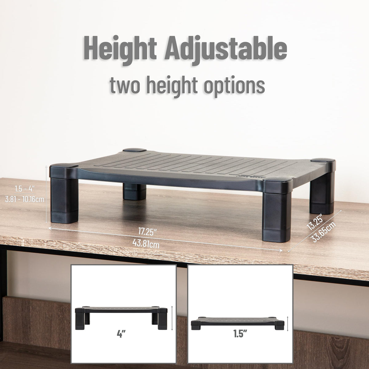 Mind Reader Monitor Stand, Height Adjustable, Desktop Organizer, Laptop Riser, Office, 17.25"L x