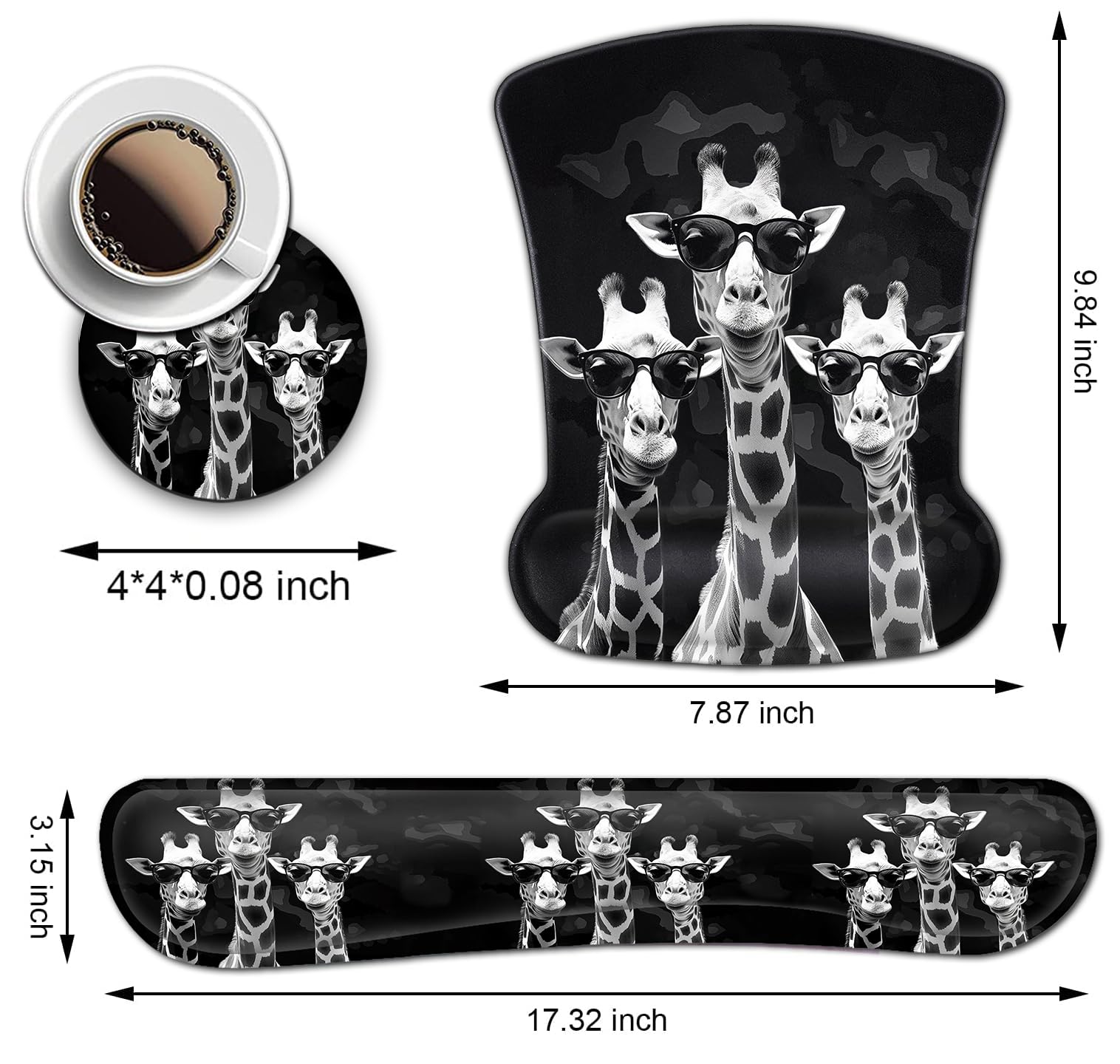 Rectangular Mouse Pad Wrist Protector-Printed with Cool Giraffes, Ergonomically Non-Slip Rubber