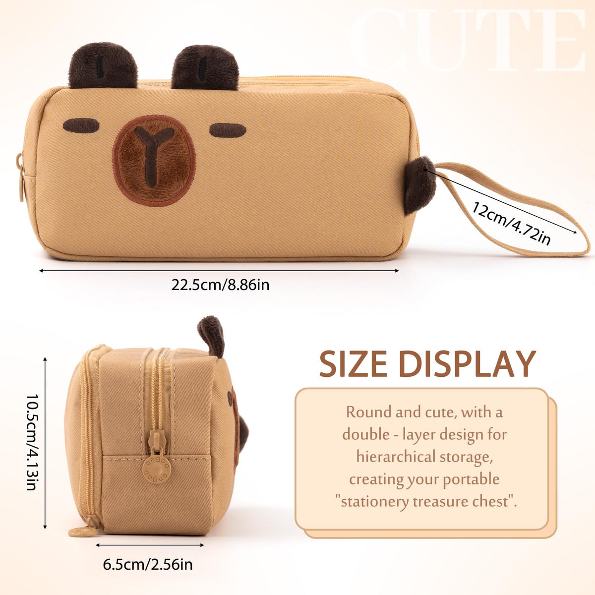 CICIMELON Cute Pencil Case, Large Capacity Pen Pouch, Capybara, Brown
