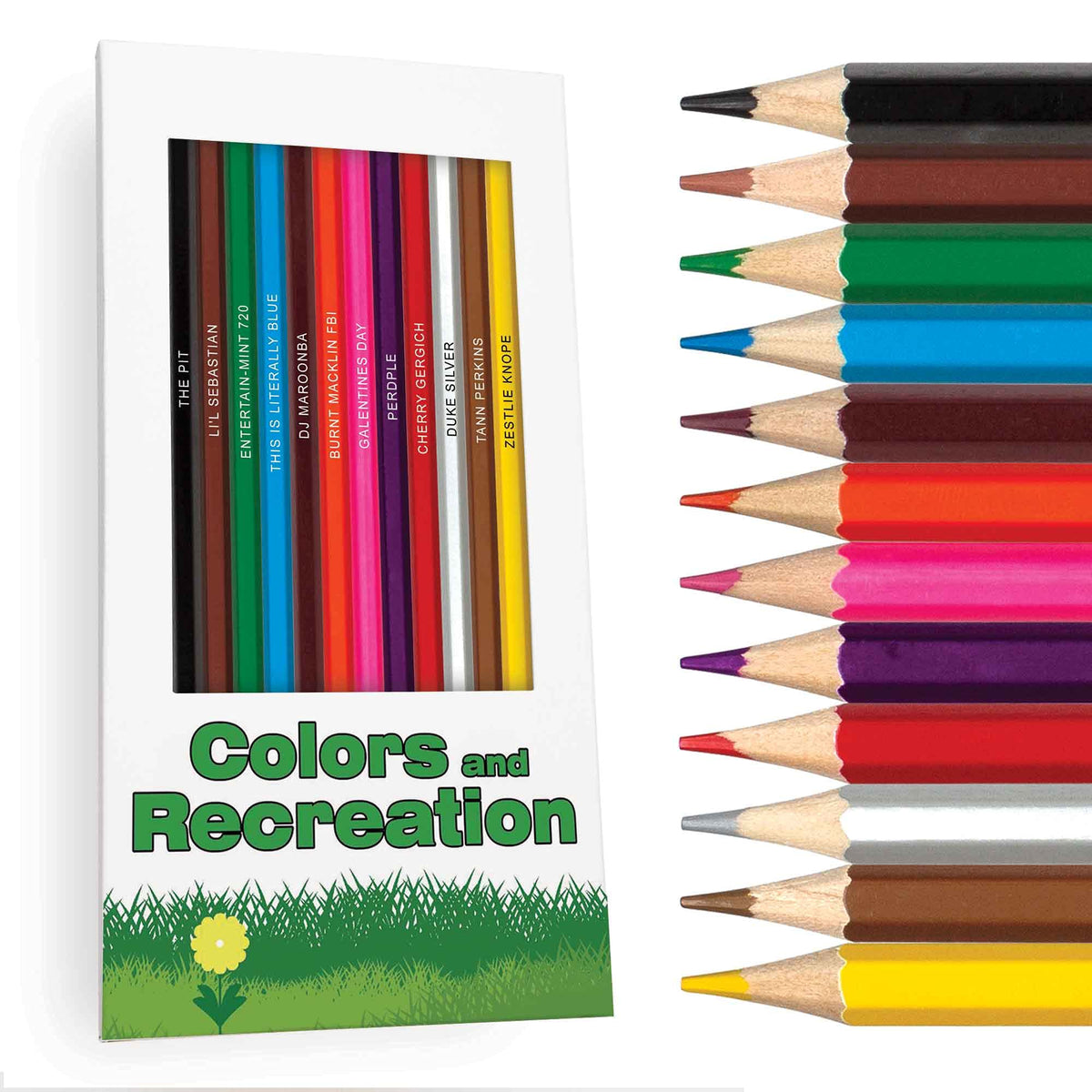 Pun Labs Colors & Recreation-Themed Colored Pencil Set for Fans of Parks & Rec | Set of 12 Parody