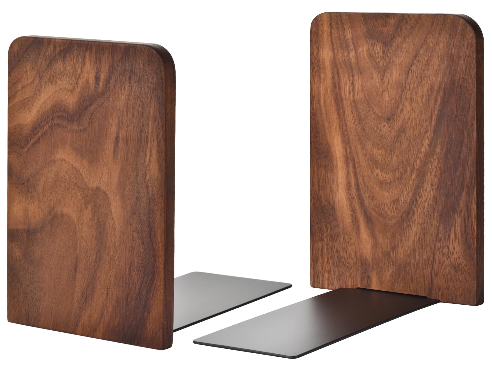VIVTOB Book Ends, Black Walnut Wooden Bookends for Shelves - Heavy Duty Non-Slip Book Organizers