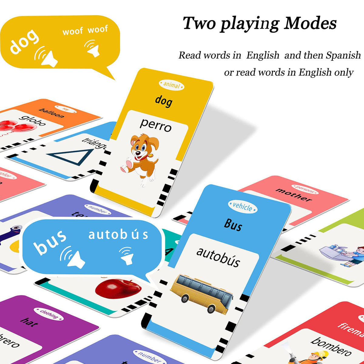Startcan Spanish & English Talking Flash Cards for Toddlers 1 2 3 4 5 6, Audible Toys for Kids to