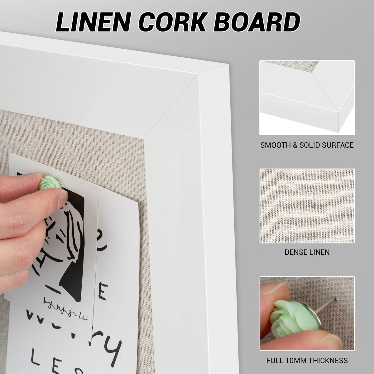Board2by White Cork Board Bulletin Board with Linen, Wood Framed 24" x 18" Corkboard, Office Board