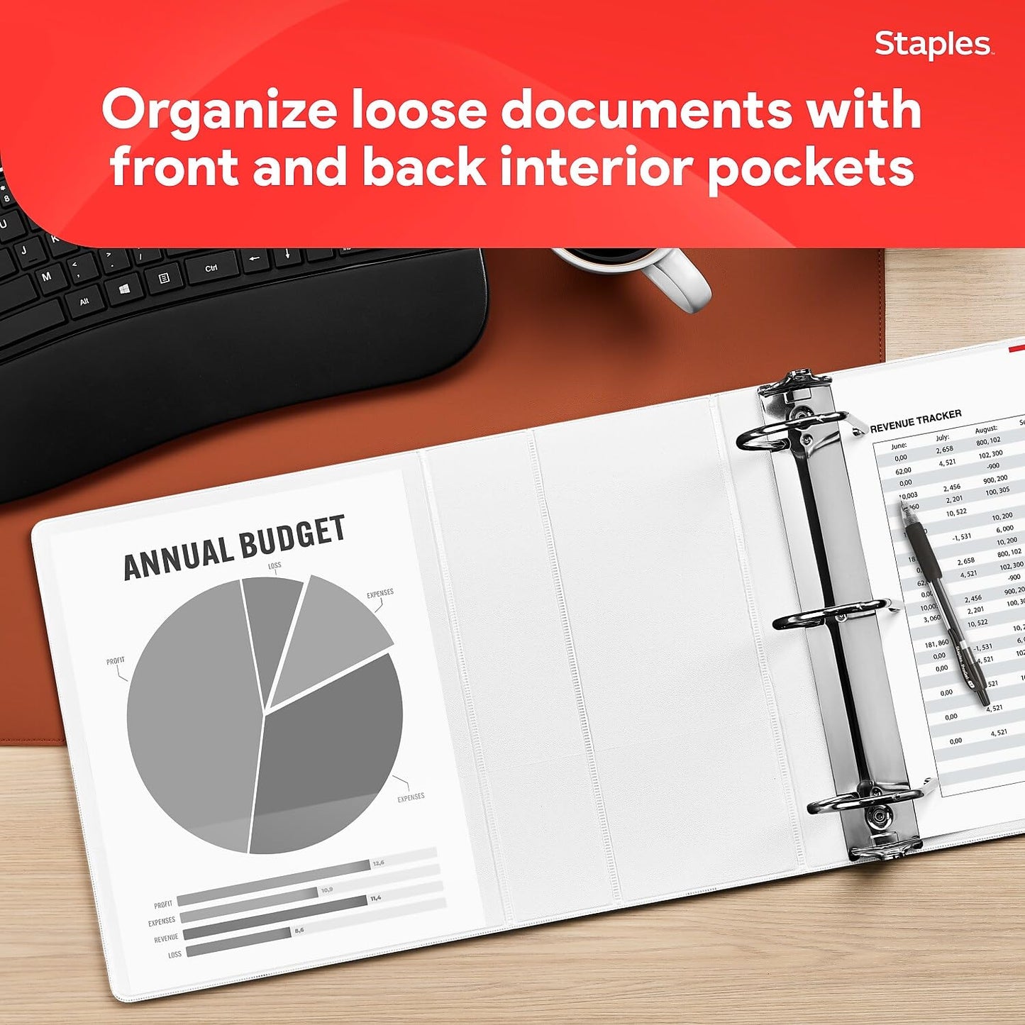 Staples Standard 5-Inch D-Ring View Binder, High Capacity Holds Up to 1,050 Sheets, White, for