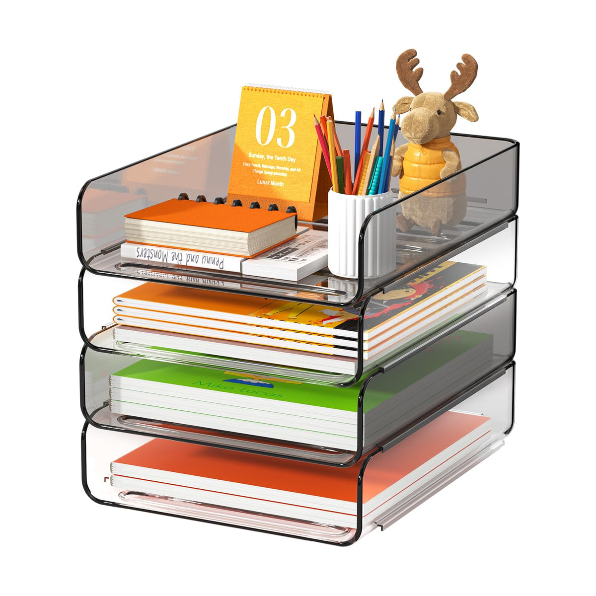 FANXIYQ 4-Tier Acrylic Paper Tray Organizer, 2-Tone Office Paper Organizer