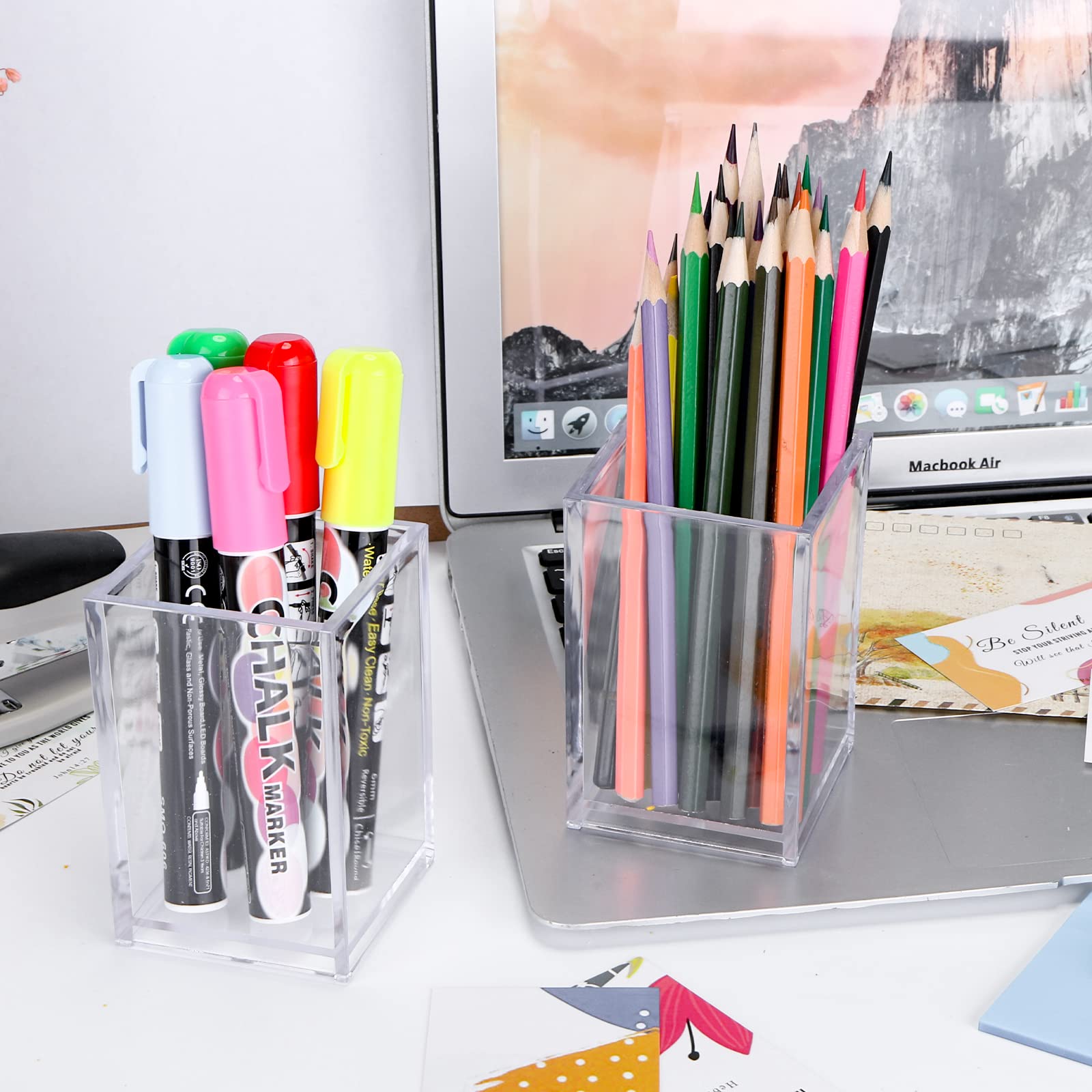 AFOROEOA 10 Pack Clear Acrylic Pen Holder Makeup Brush Holder Desktop Pencil Organizer Acrylic