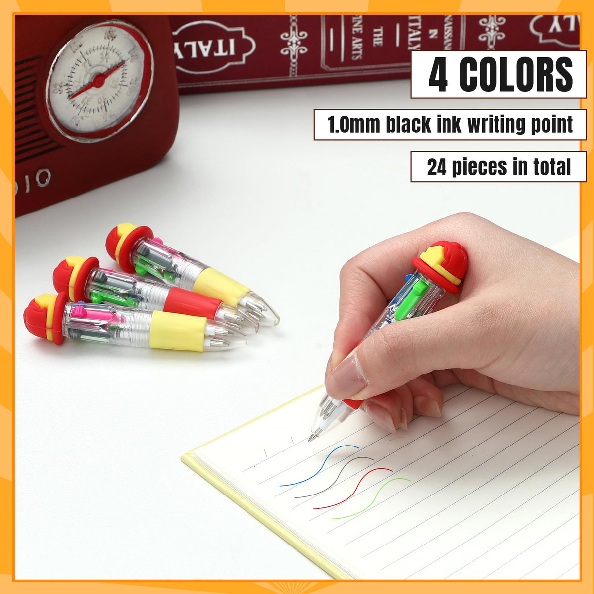 Kosiz 24 Pack Firefighter Party Favor Multicolor 4 in 1 0.5mm Ballpoint Pen