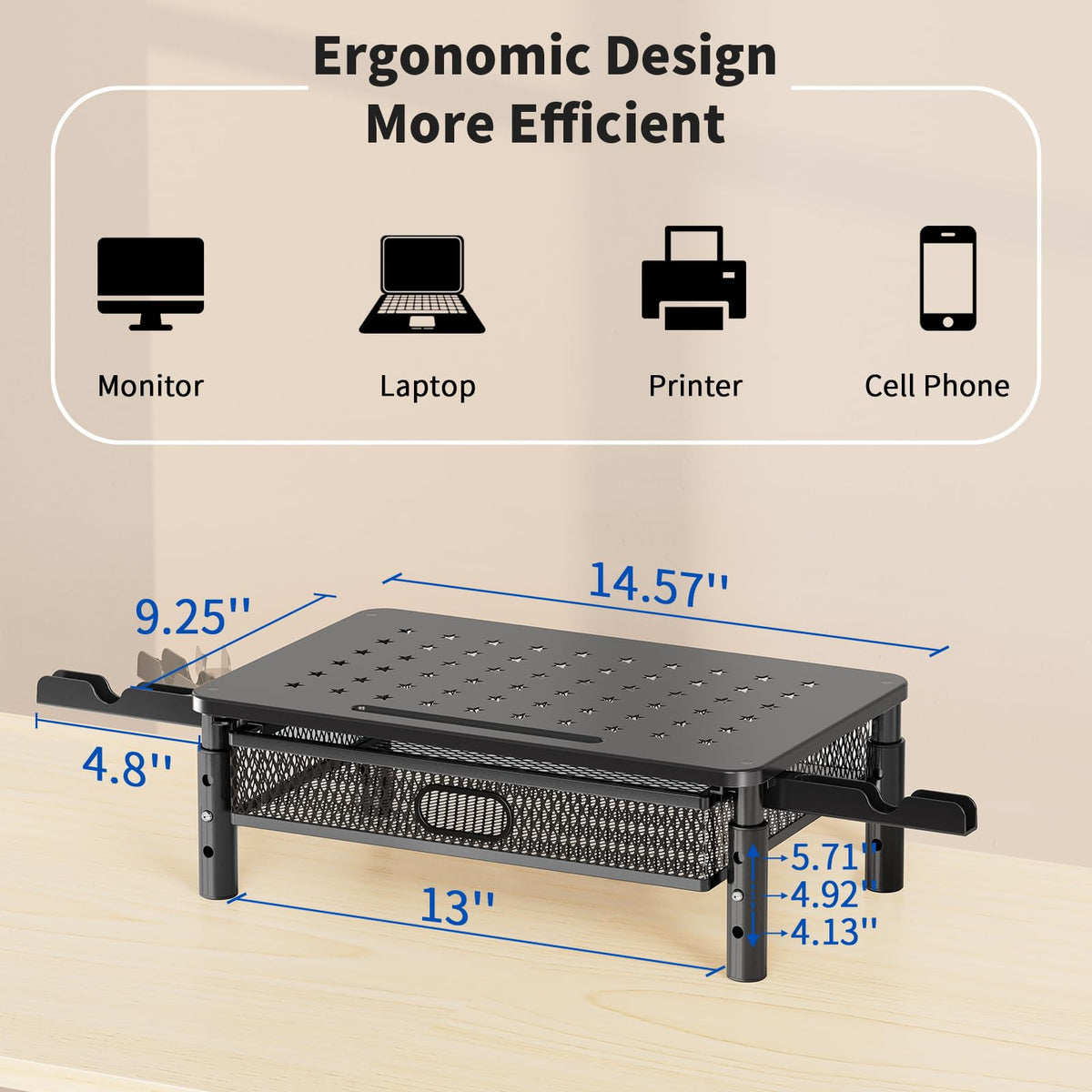 Zimilar 2 Pack Monitor Stand Riser with Metal Drawer, 3 Height Adjustable