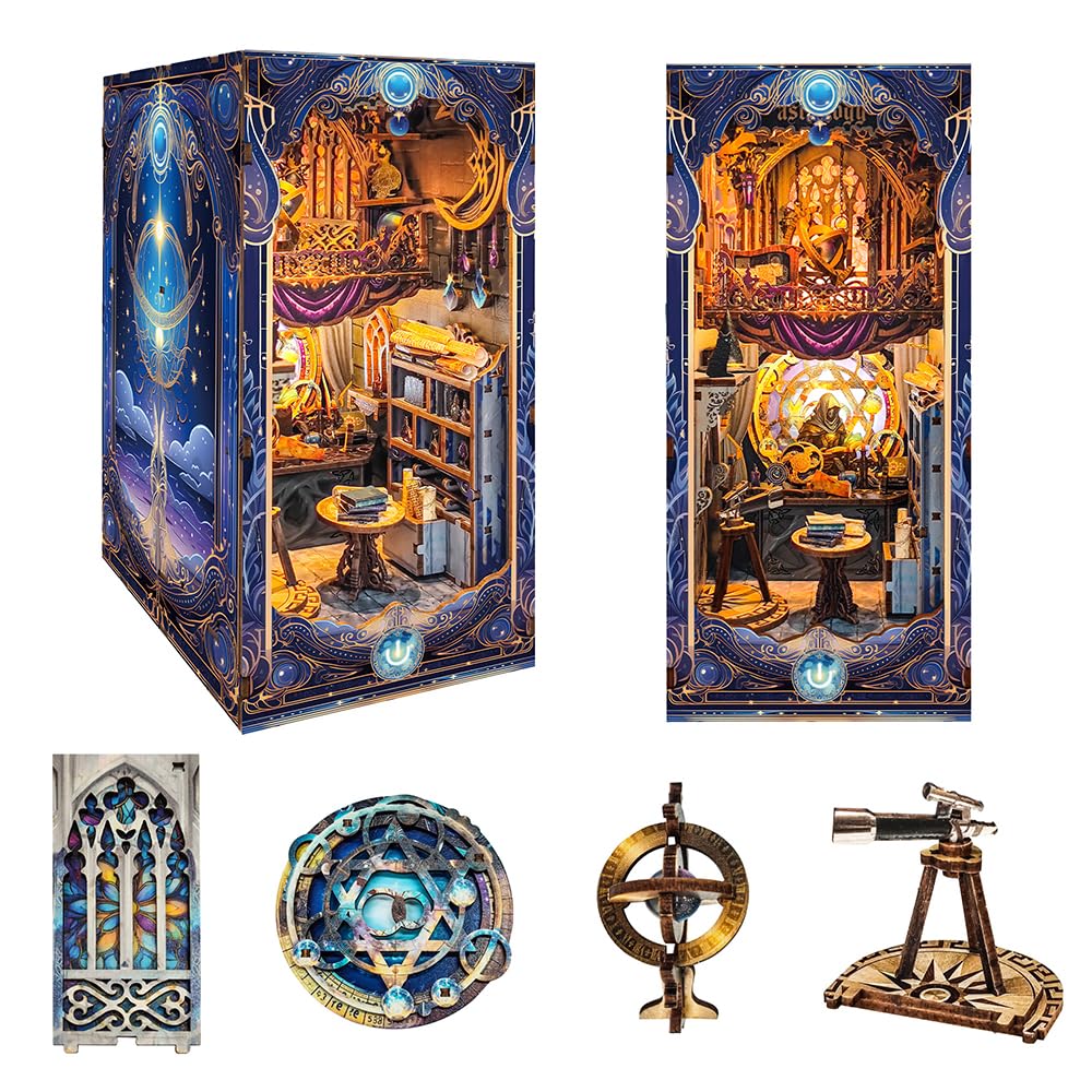 3D Puzzles Book Nook Kit, DIY Miniature Book Nook Kit Creative Decorative with LED Lights Bookend