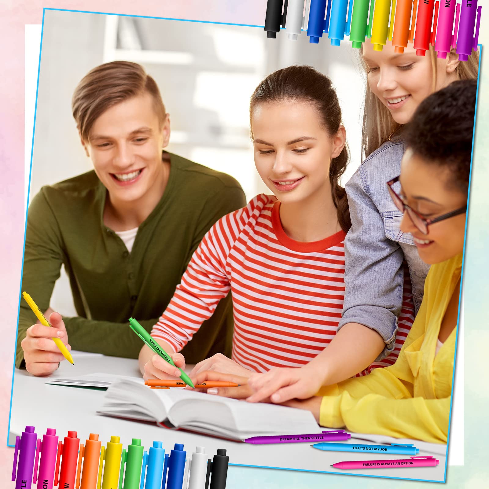 Epakh 50 Pcs Funny Pens Bulk, Motivational, Bright Colors