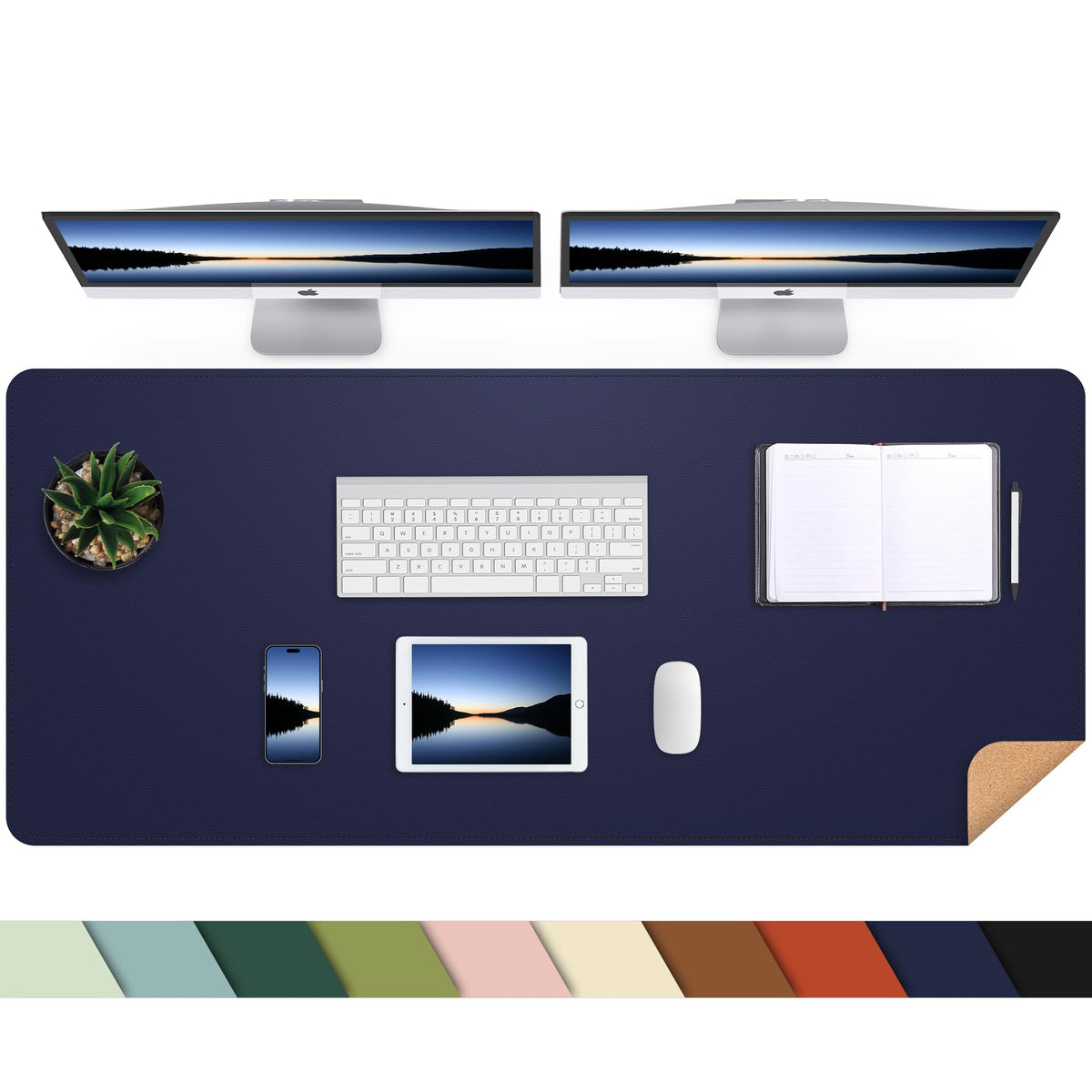 AFIING Cork Desk Mat 47" x 23.6", Dual-Sided Natural Cork & PU Leather Desk Pad, Non-Slip