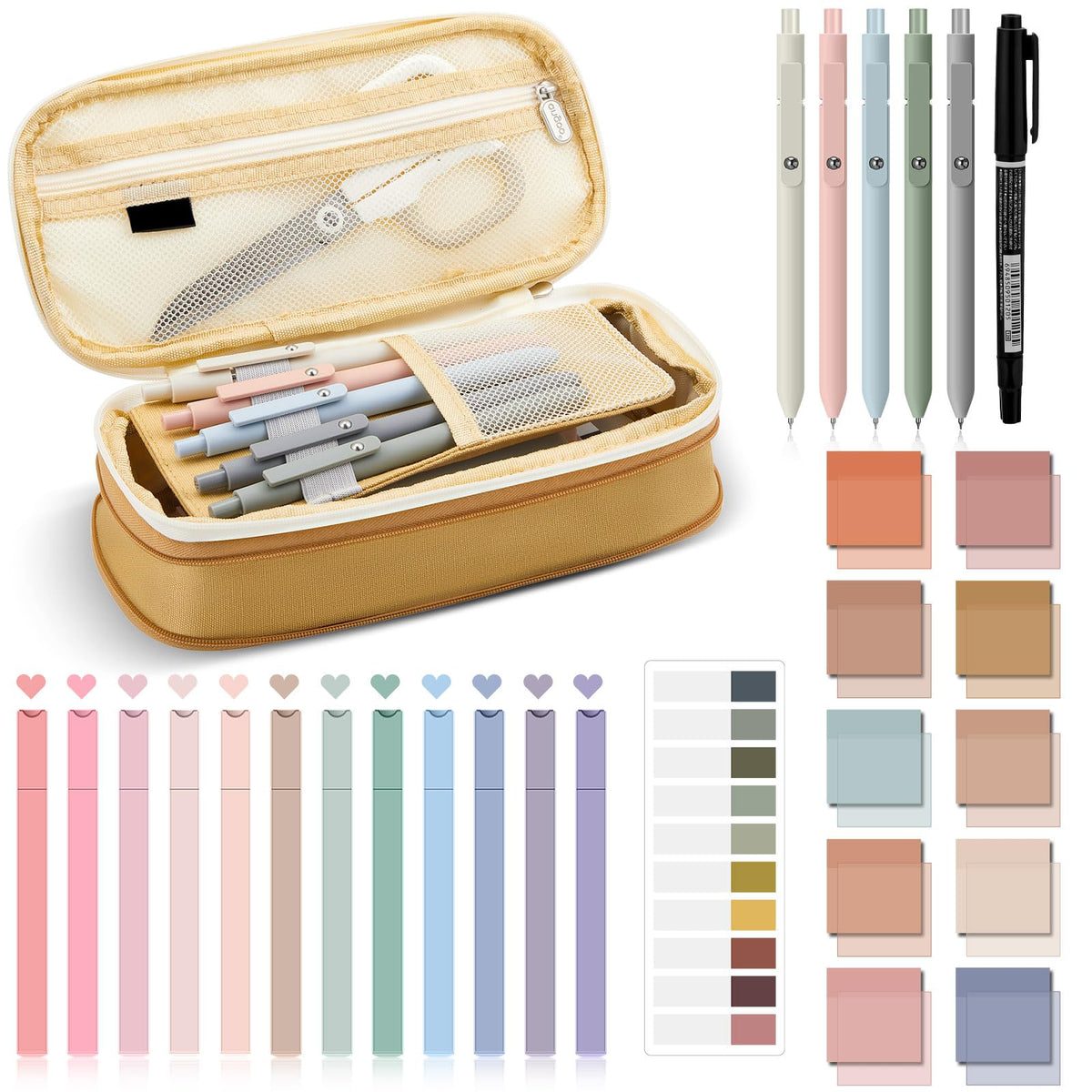 Jutom 39 Pcs Aesthetic Book Annotation Kit,Khaki,Cute Style