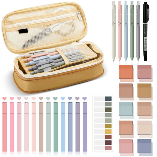 Jutom 39 Pcs Aesthetic Book Annotation Kit,Khaki,Cute Style