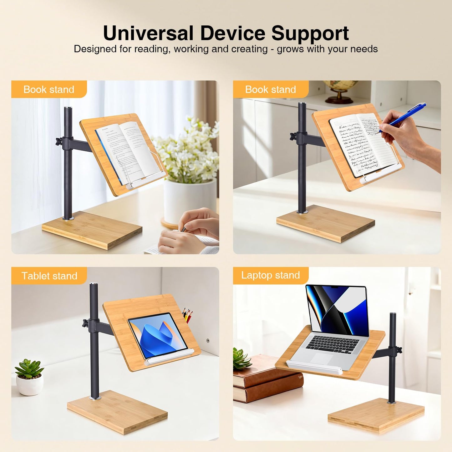 wishacc Adjustable Book Stand for Reading, Ergonomic Desktop Book Reading Stand with Height & Angle