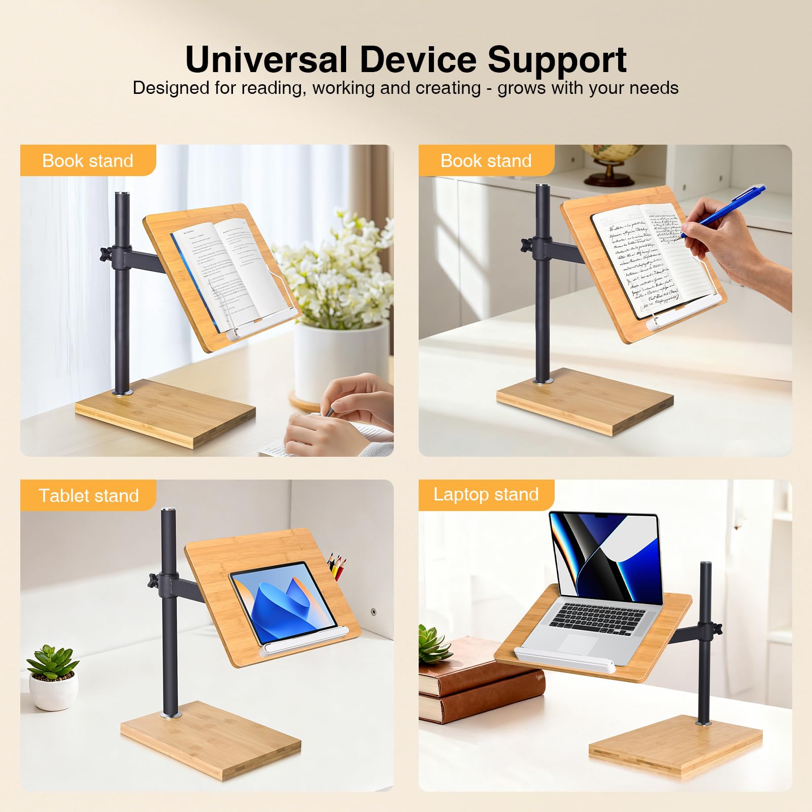 wishacc Adjustable Book Stand for Reading, Ergonomic Desktop Book Reading Stand with Height & Angle