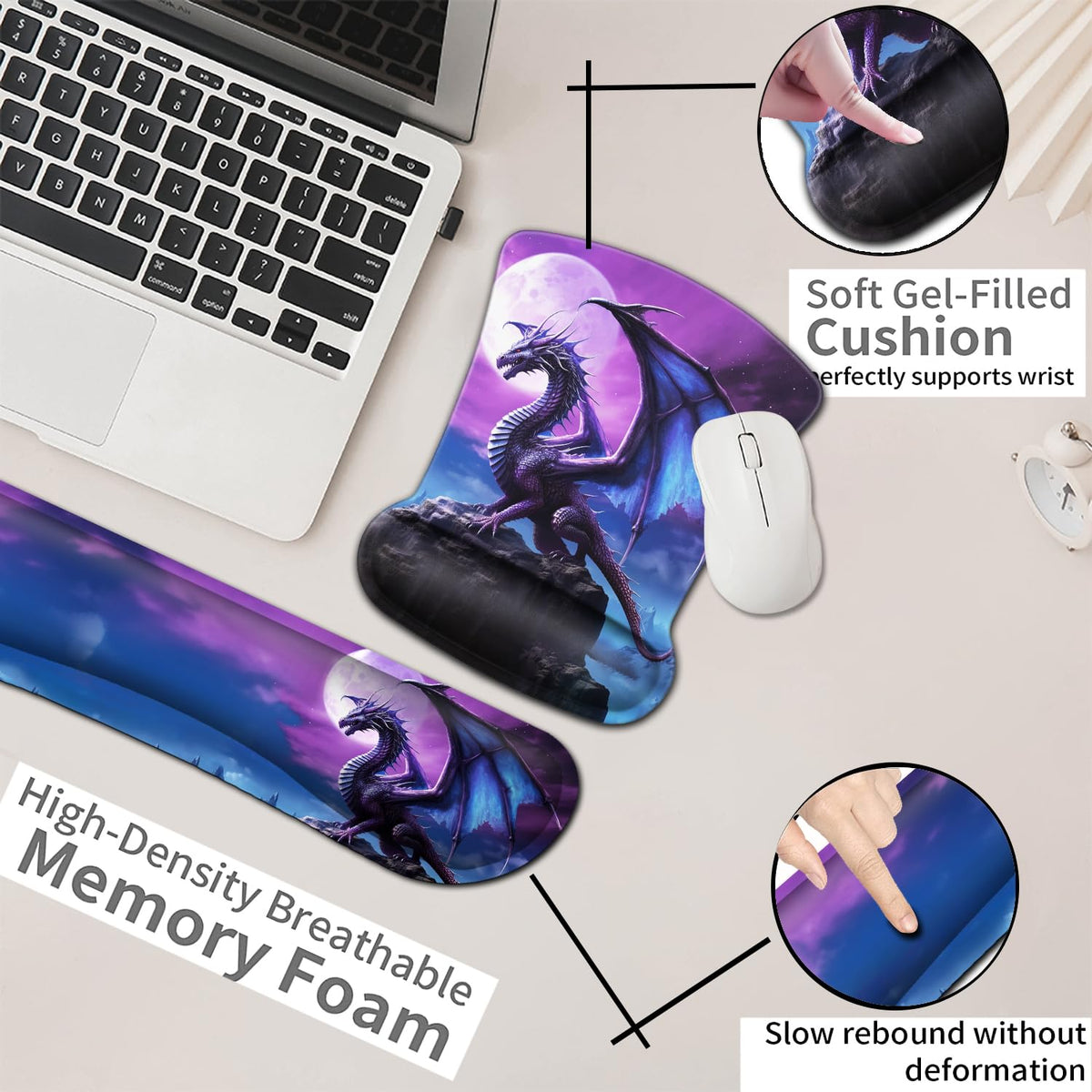 Mouse Pad with Wrist Support, Office Easy Typing, Games, to Relieve Fatigue, Non-Slip and Durable