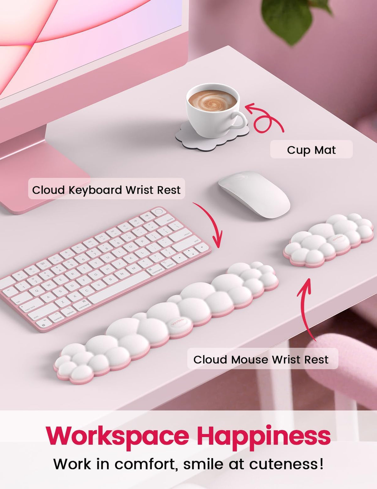 Vaydeer Cloud Keyboard Wrist Rest Set – Ergonomic Memory Foam Wrist Pad for Computer, Laptop &
