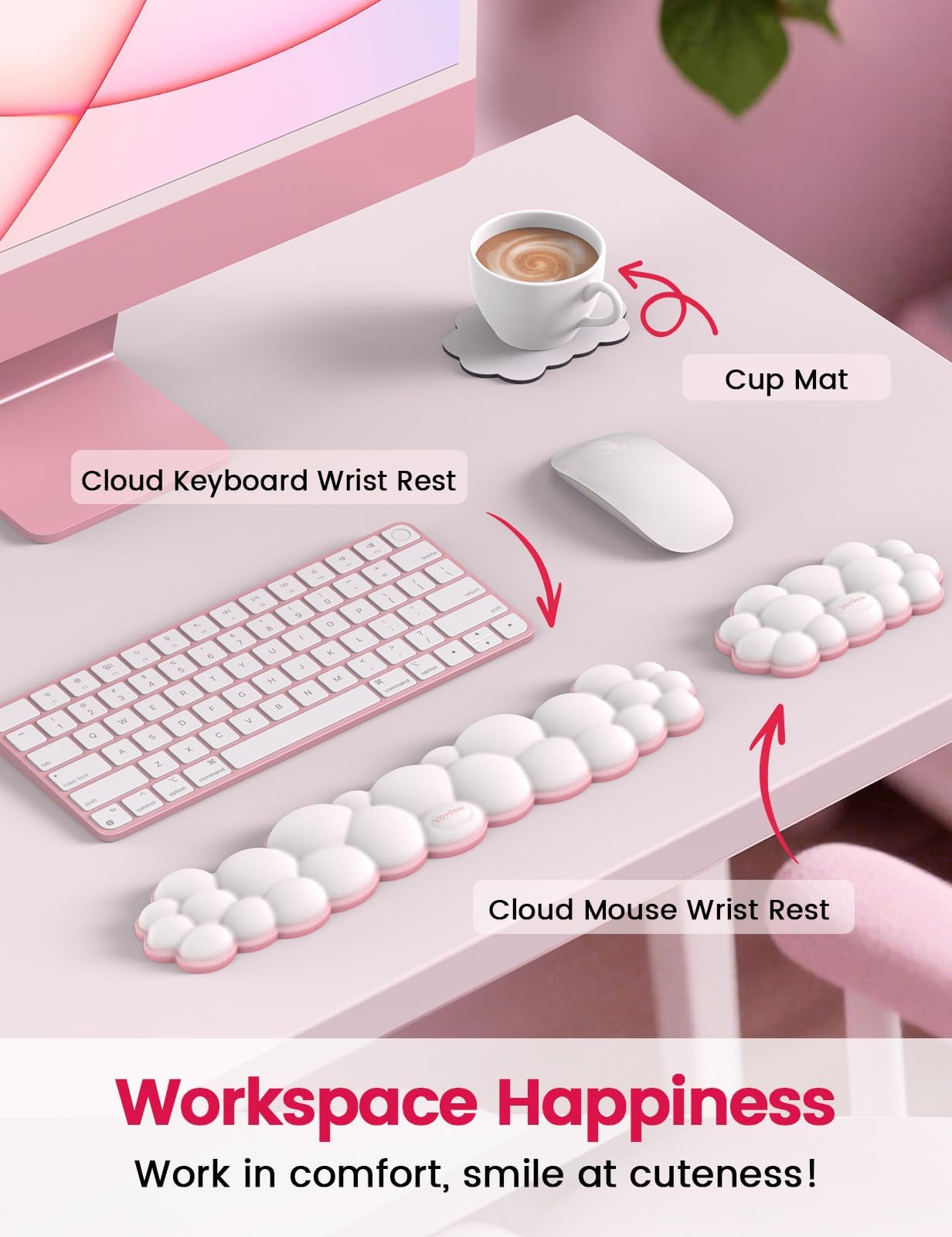 Vaydeer Cloud Keyboard Wrist Rest Set – Ergonomic Memory Foam Wrist Pad for Computer, Laptop &