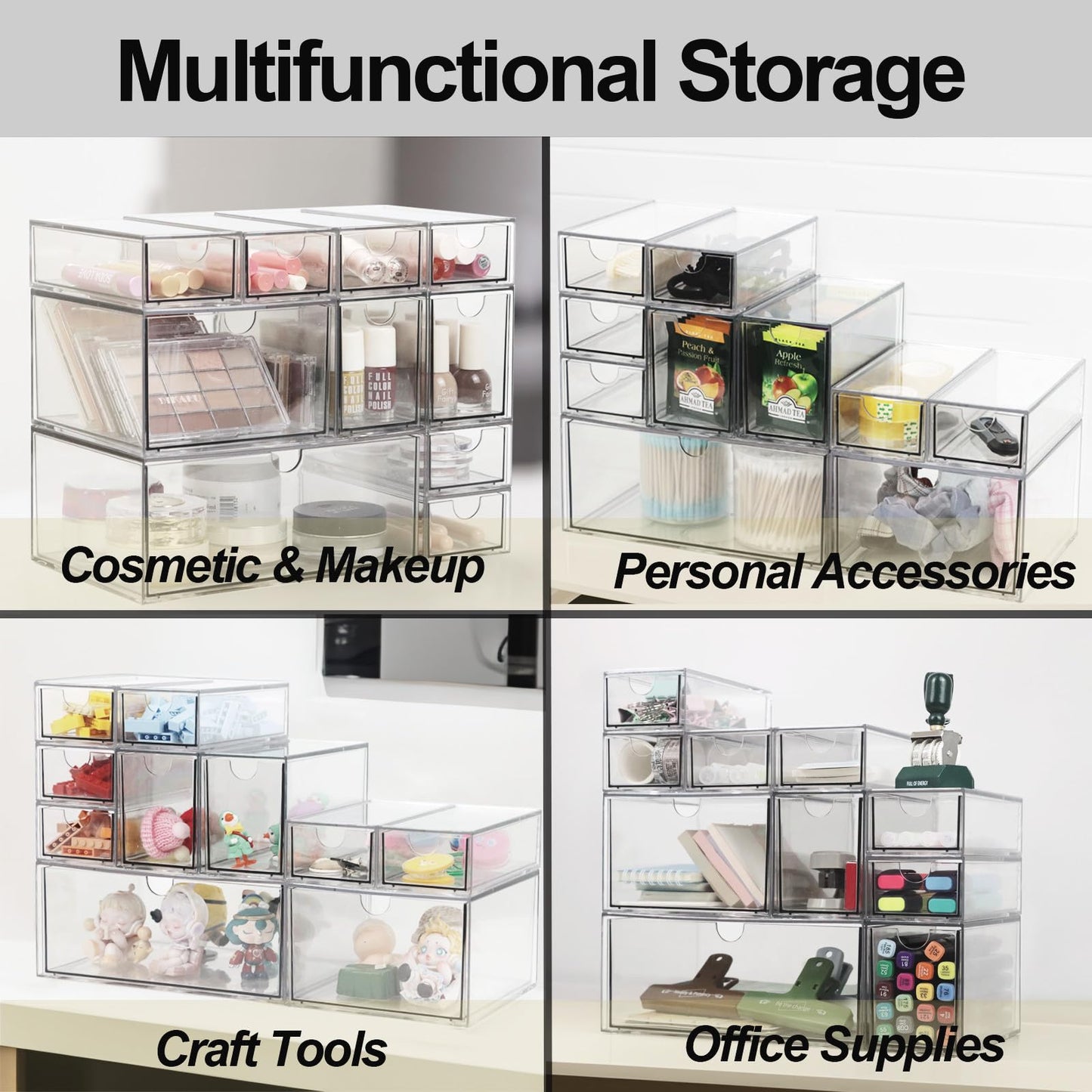 Acrylic Makeup Organizer, 10 Drawers Clear Storage Organizer Desktop Stackable Storage Drawers