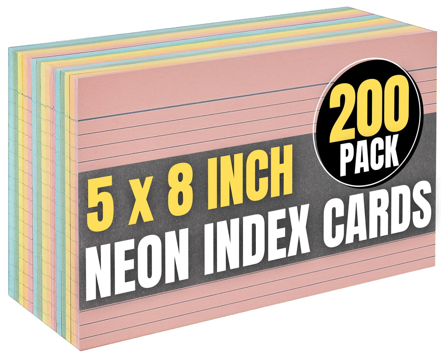 1InTheOffice Index Cards 5 x 8 Ruled Colored, Assorted 200/Pack