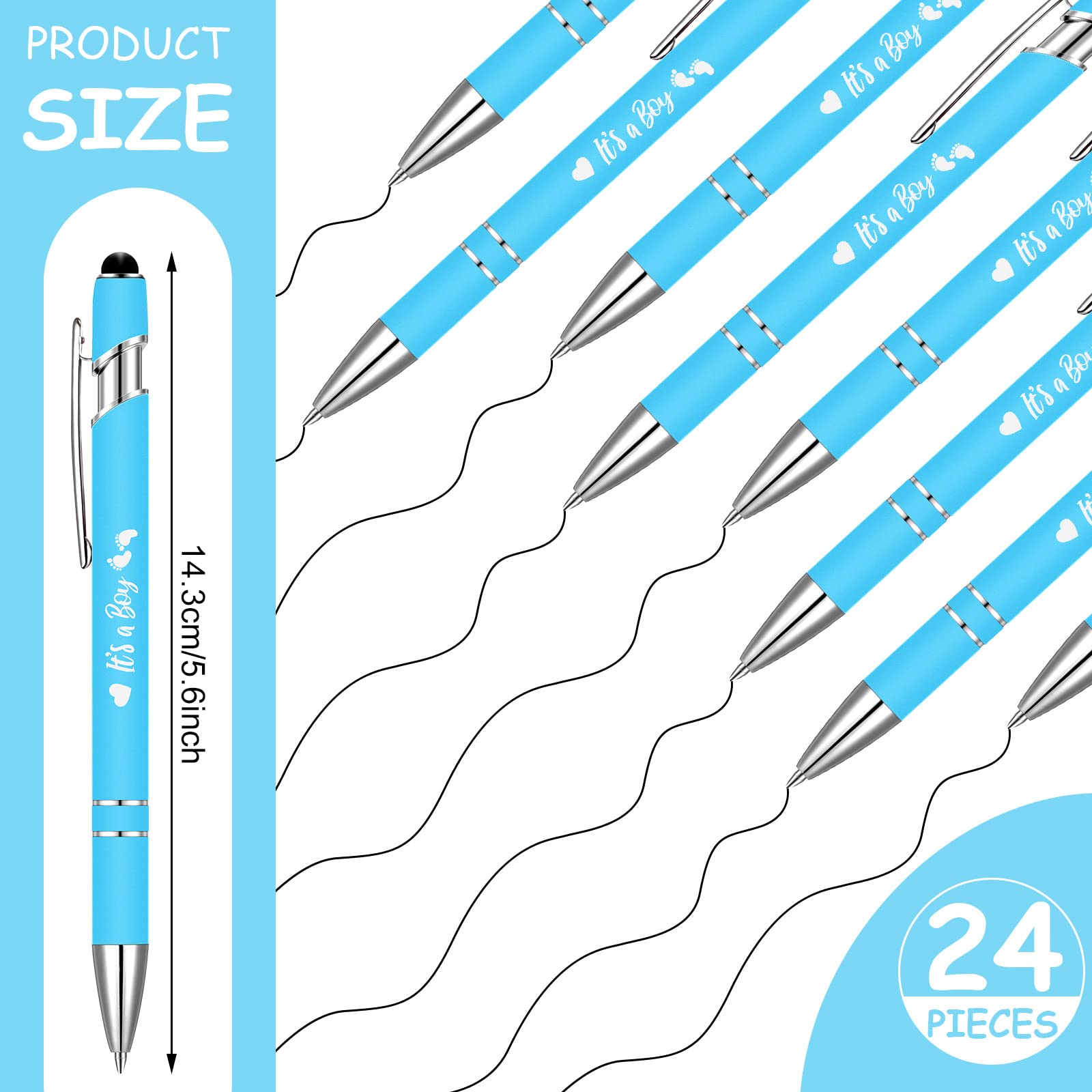 Geyee 24 Pcs It's a Boy Pen Shower Pen Blue Baby Ballpoint Pens