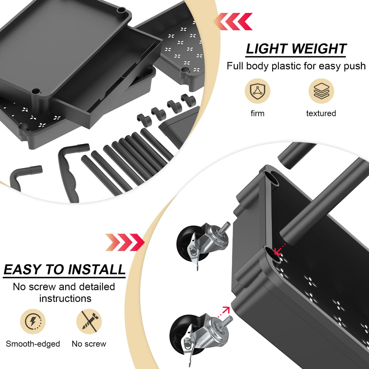 Goovilla 4 Tier Rolling Utility Cart Organizer with Removable Drawer, Black