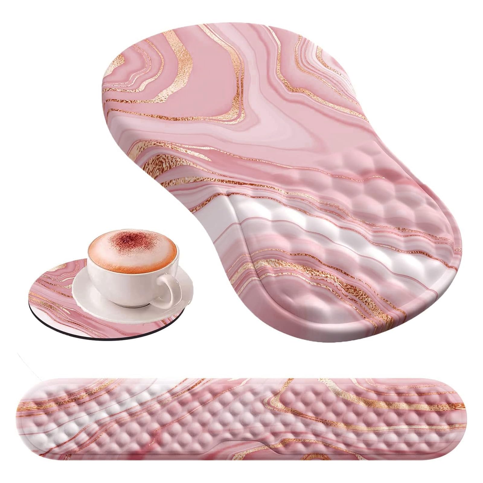 HAOCOO Ergonomic Keyboard Wrist Rest & Mouse Pad Set, Rose Gold Pink