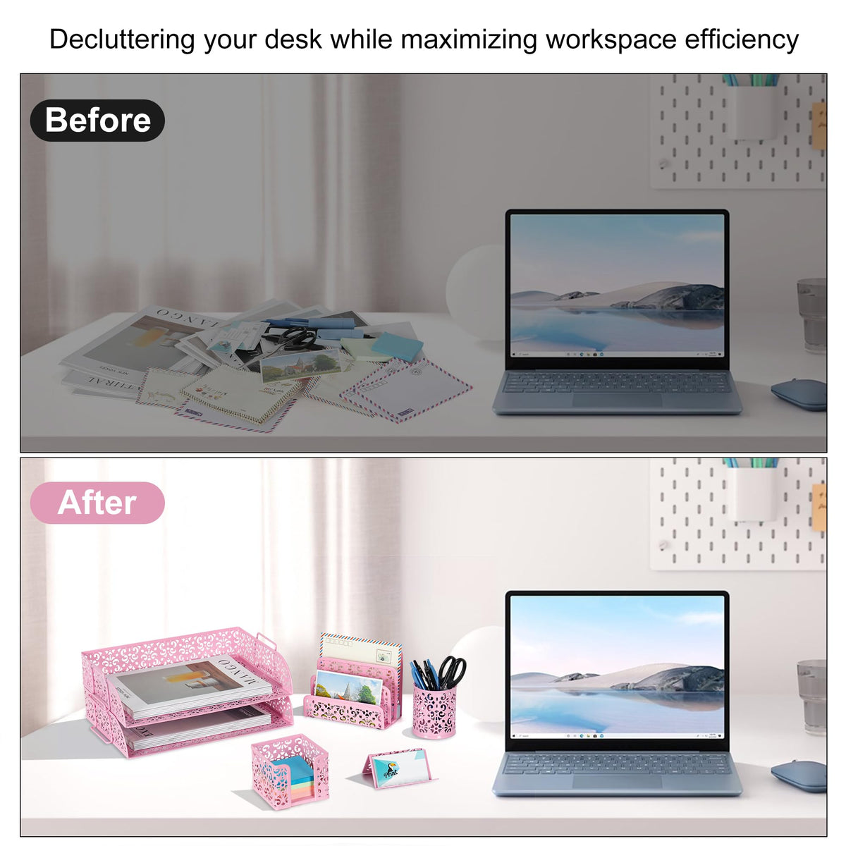EasyPAG Desk Organizers and Accessories 5 Pieces Office Supplies Set - 2 Tier Paper Tray, Pencil