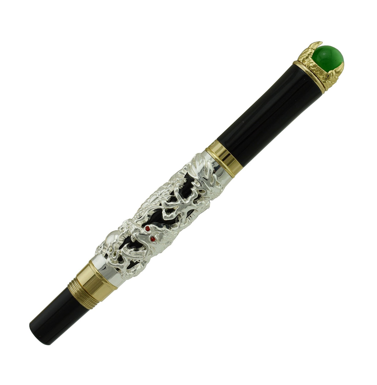 Jinhao Dragon Fountain Pen Fine Nib Silver Color Playing Pearl, Green Jewelry with Pen Pouch