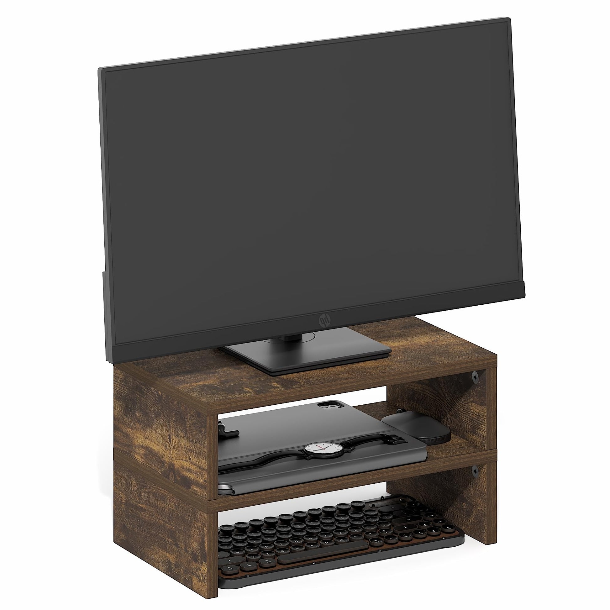 Furinno Classic Monitor Stand Riser Set of 2, Dual Monitor Riser, Amber Oak