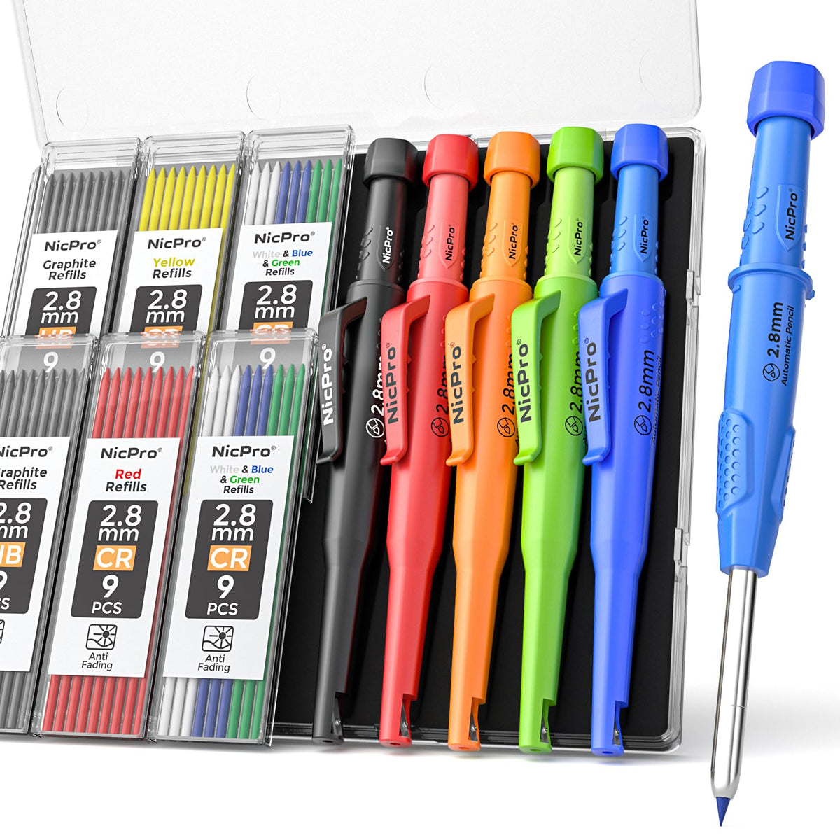 Nicpro Carpenter Pencils with Sharpener & Sleeve, 5Pack Construction Pencil
