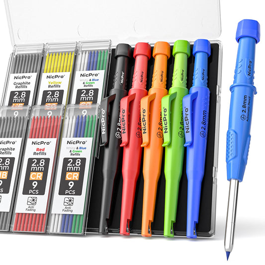 Nicpro Carpenter Pencils with Sharpener & Sleeve, 5Pack Construction Pencil