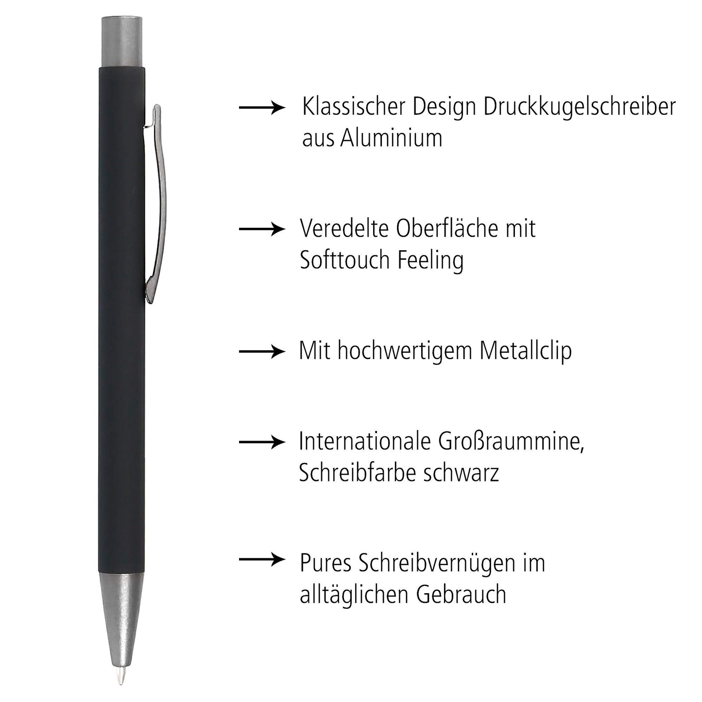Online Soft Metal ballpoint pen, Pure Black, retractable ball pen, aluminum, replaceable refill