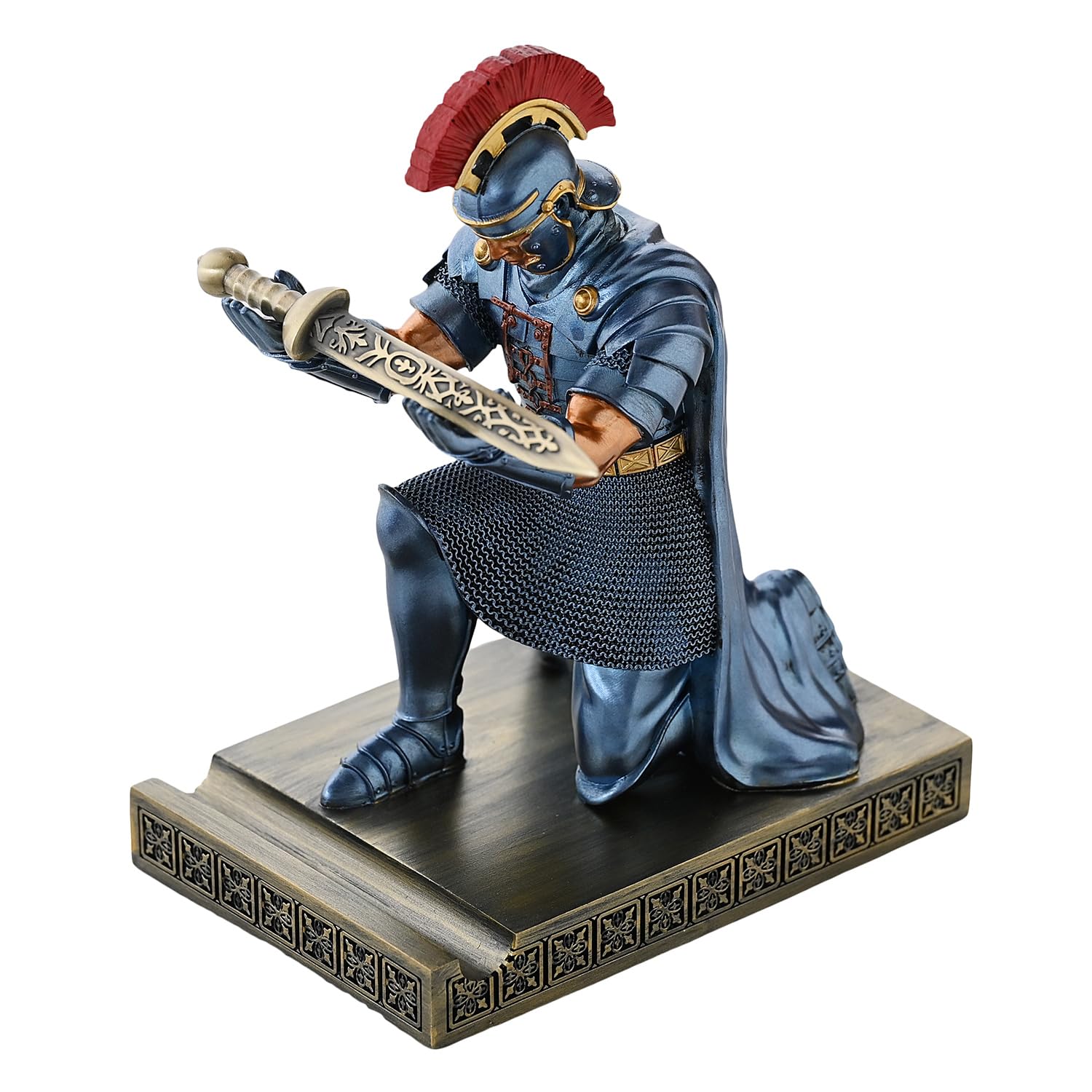 Roman Praetorian Prefect Warrior Knight Pen Holder Desk Ornament Blue