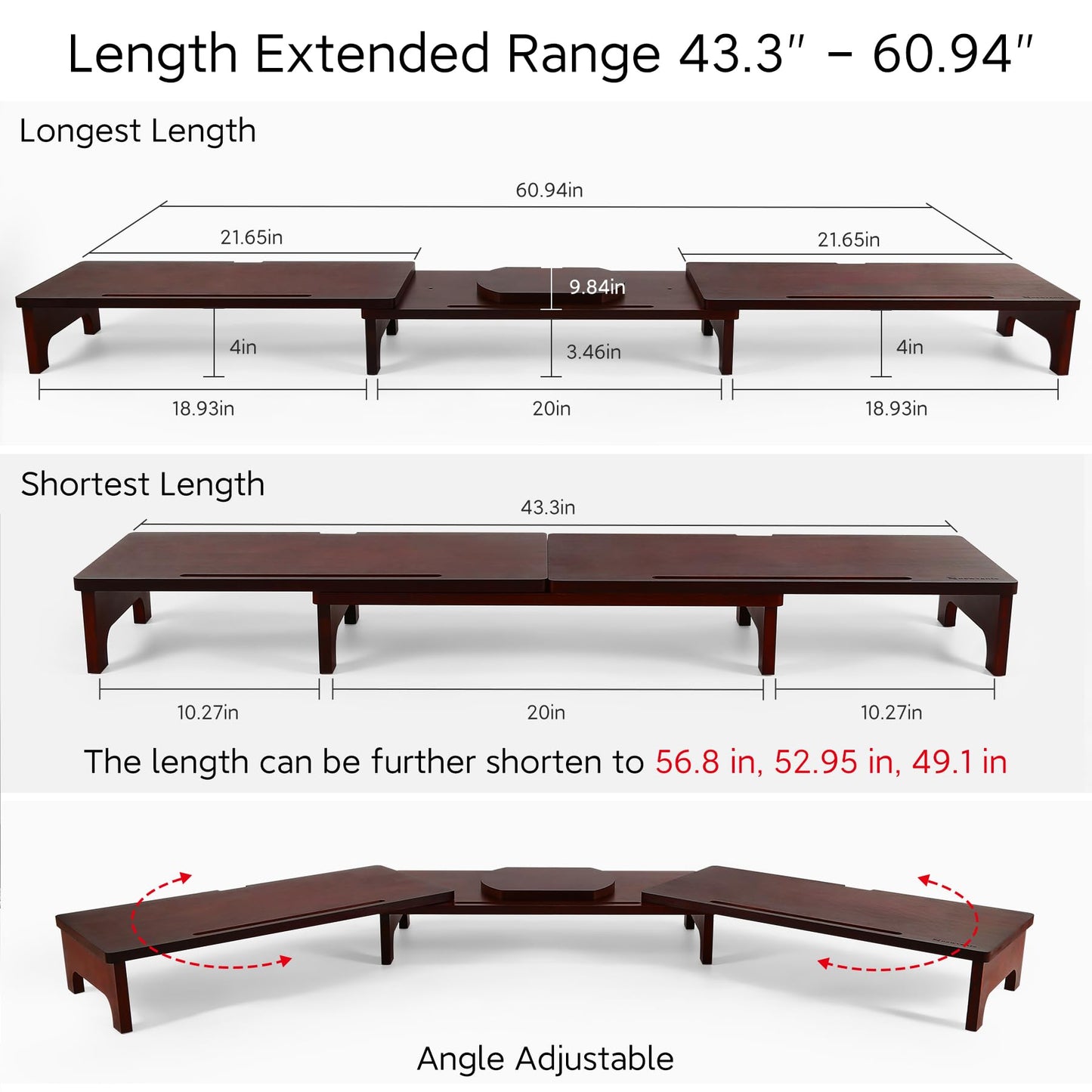 Nnewvante Bamboo Monitor Riser, 60 inch Upgrade Height Large TV Riser