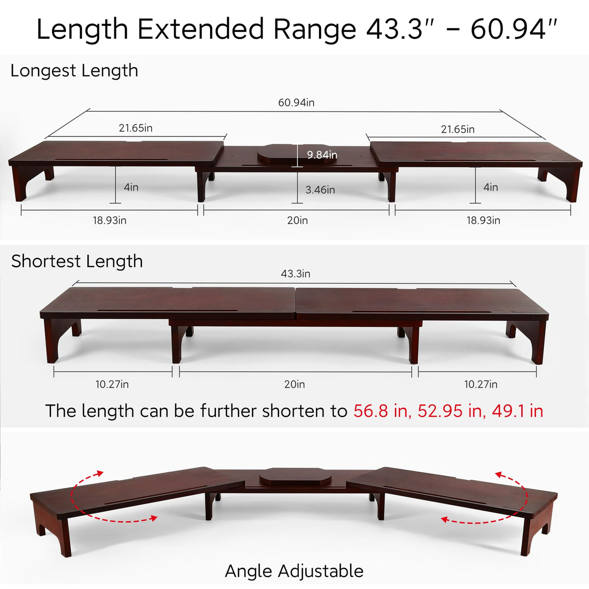 Nnewvante Bamboo Monitor Riser, 60 inch Upgrade Height Large TV Riser