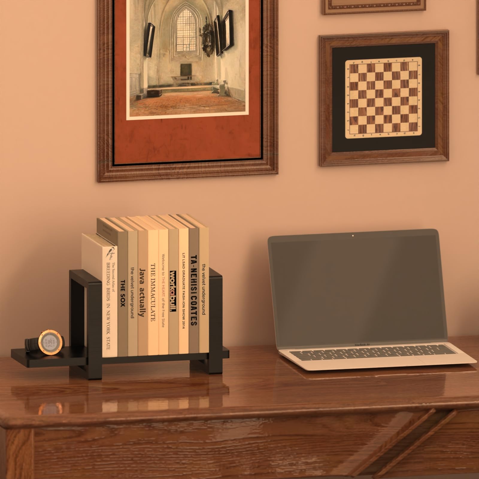 100% Solid Wood Adjustable Desktop Bookshelf, Retro Tabletop Bookshelf, Desk holder Shelf for