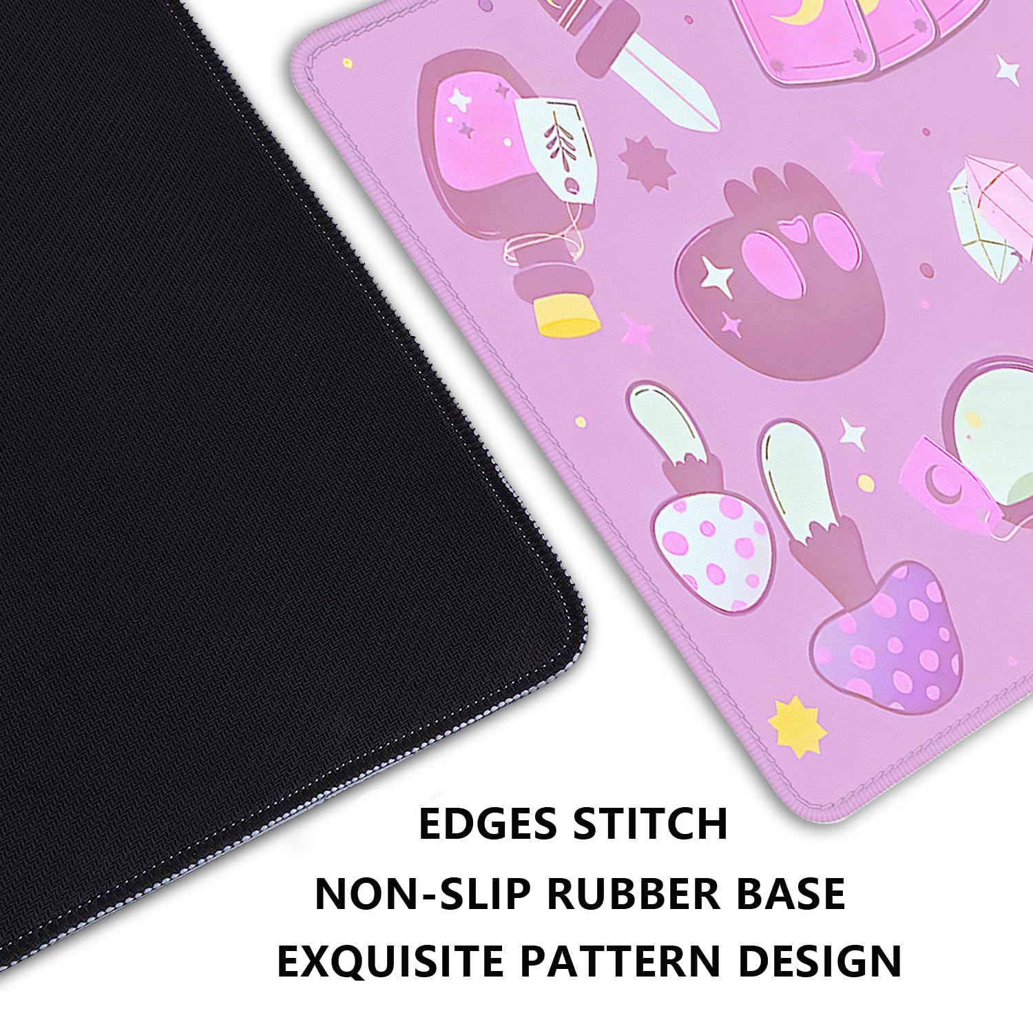 Kawaii Purple Desk Mat,Desktop Mat for Cute Witchy Elements Mouse Pad,Extended Keyboard Mousepad