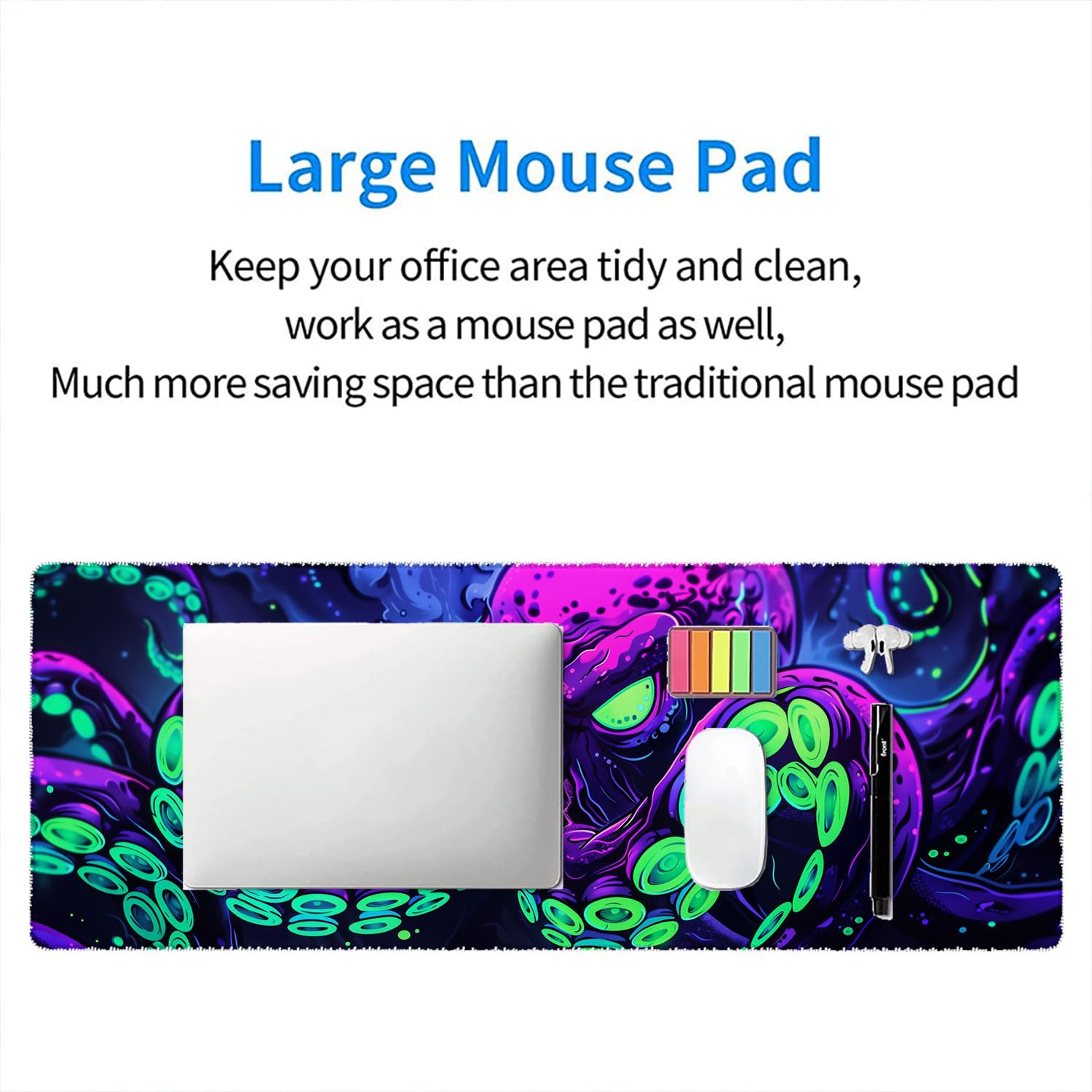 Octopus Desk Mat Gaming Mouse Pad Neon Cthulhu Monster Cool XL Mouse Pad Large Mousepad Extended