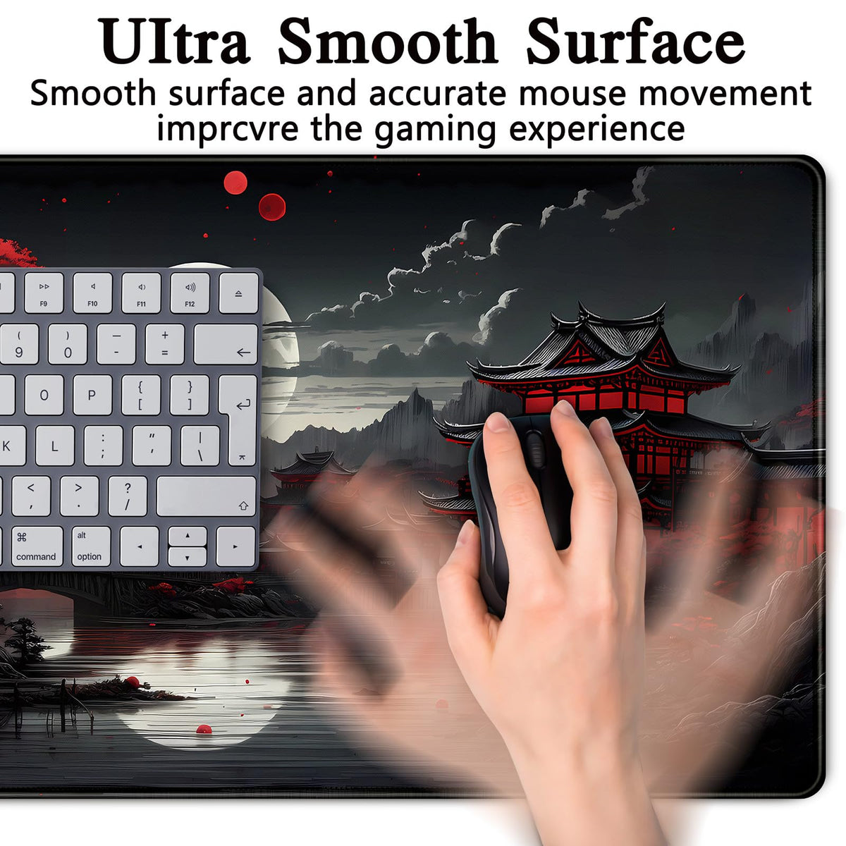 Japanese Desk Mat Riverside Full Moon Desk Pad Black Red Large Mouse Pad Gaming Mousepad Extended