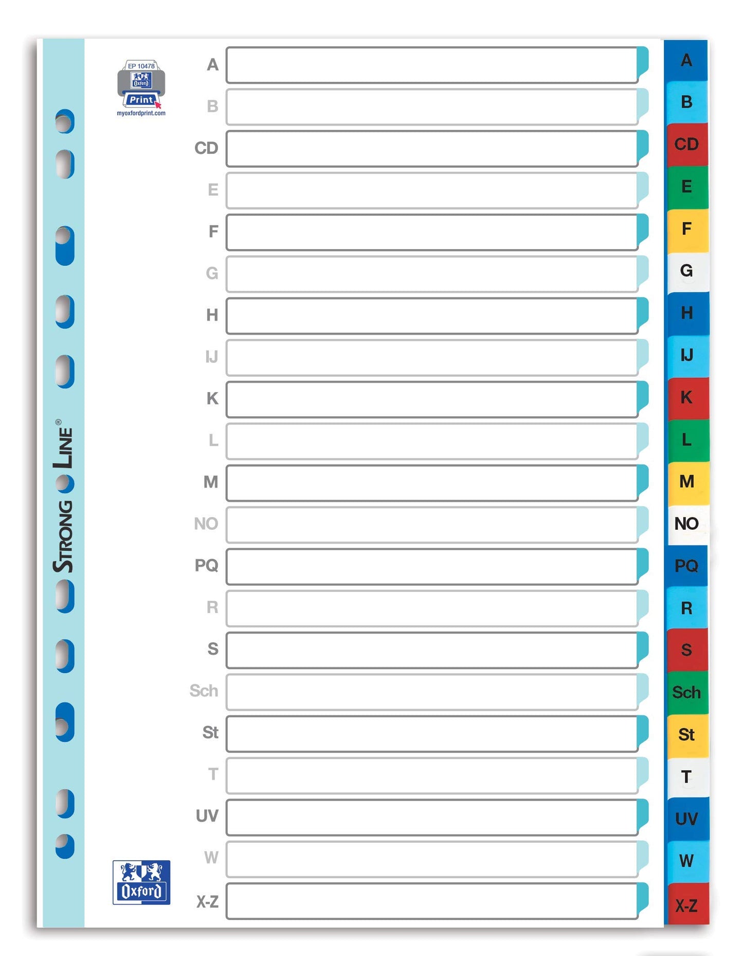 Oxford Strong-Line Plastic Index A4 A-Z 21 Pieces with Writeable Cover Sheet Blue Red Green Yellow