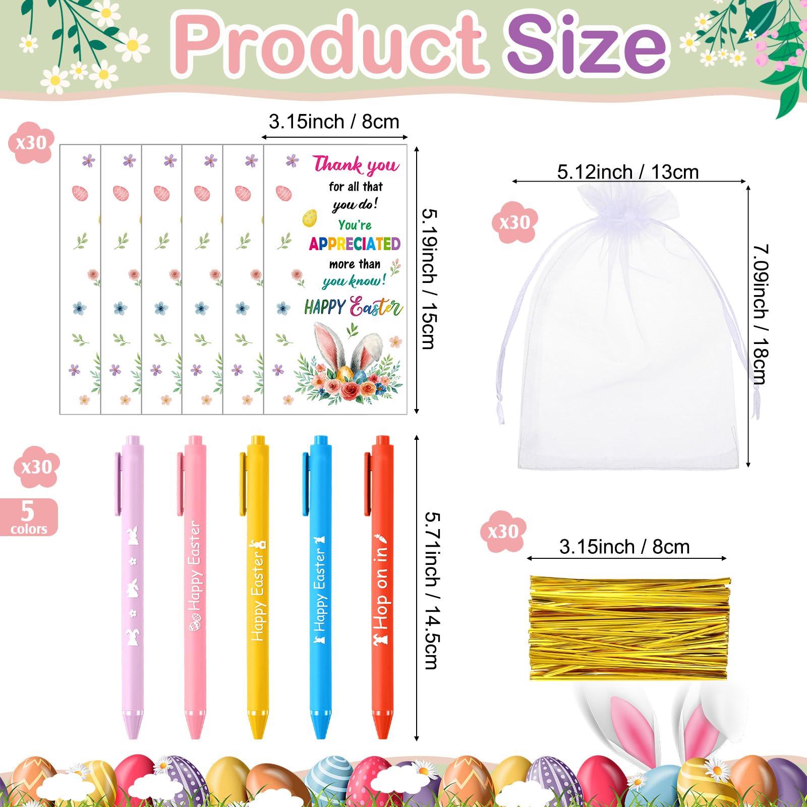 Marspark 30 Set Colorful Easter Gifts Bulk Happy Easter Ballpoint Pens and Bunny Eggs Greeting