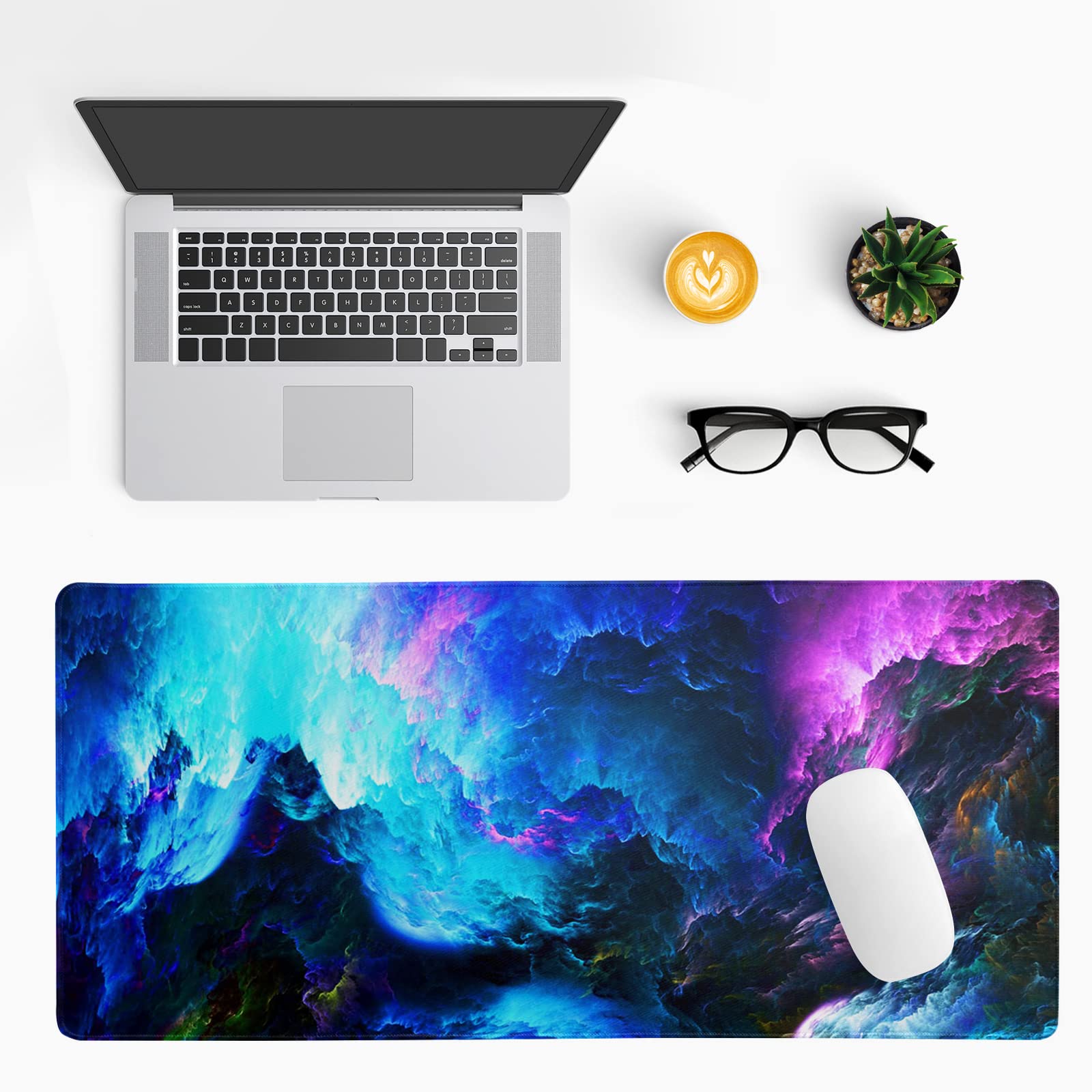 Dazzling Galaxy Gaming Mouse Pad 31.5x11.8 Inch Blue Purple Galaxy Nebula Universe Space Large